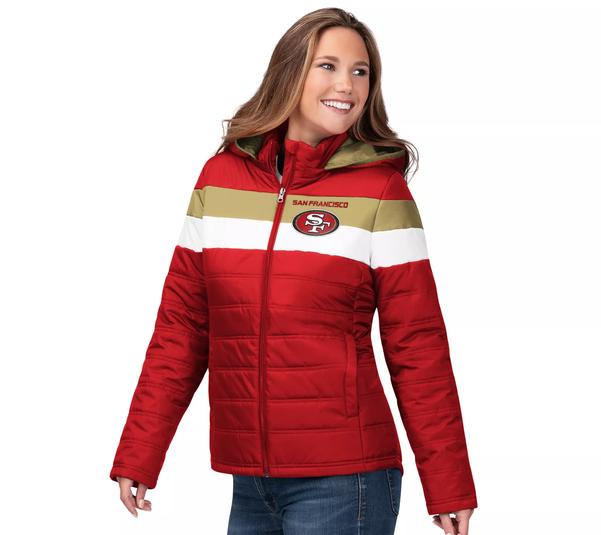 NFL Women's FullZip Puffer Jacket with Detachable Hood