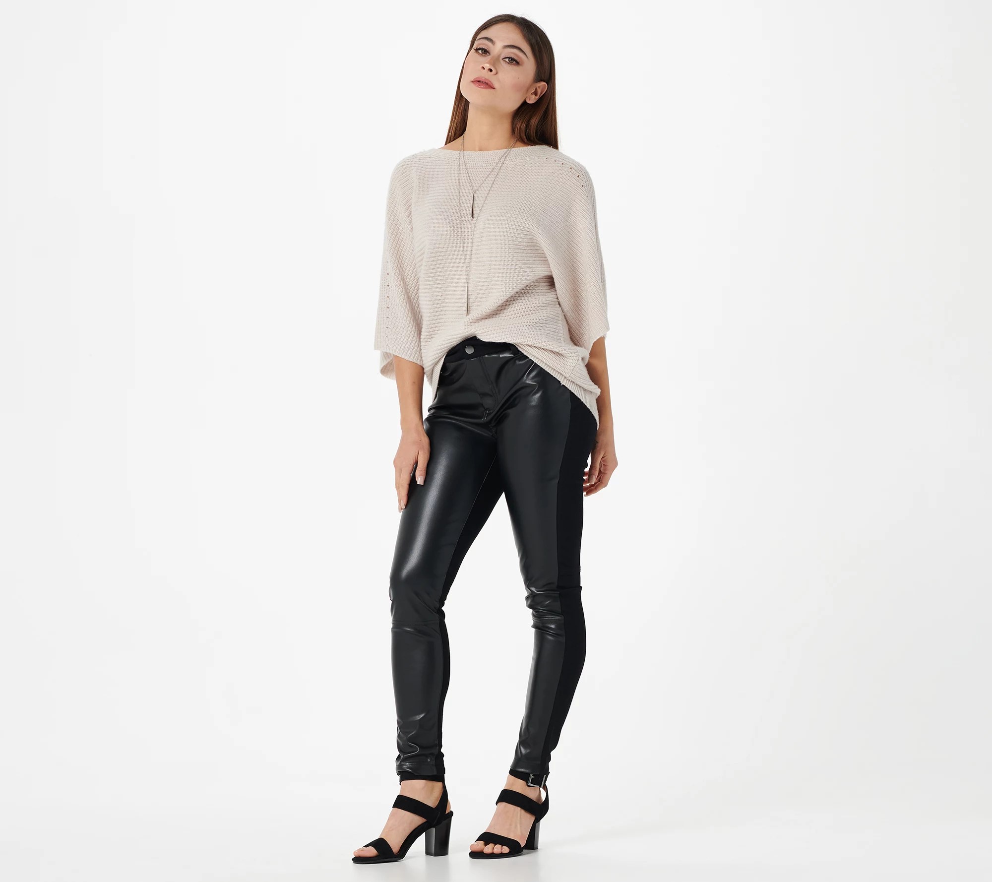 StyleList by Micaela Petite Faux Leather Front Ponte Leggings