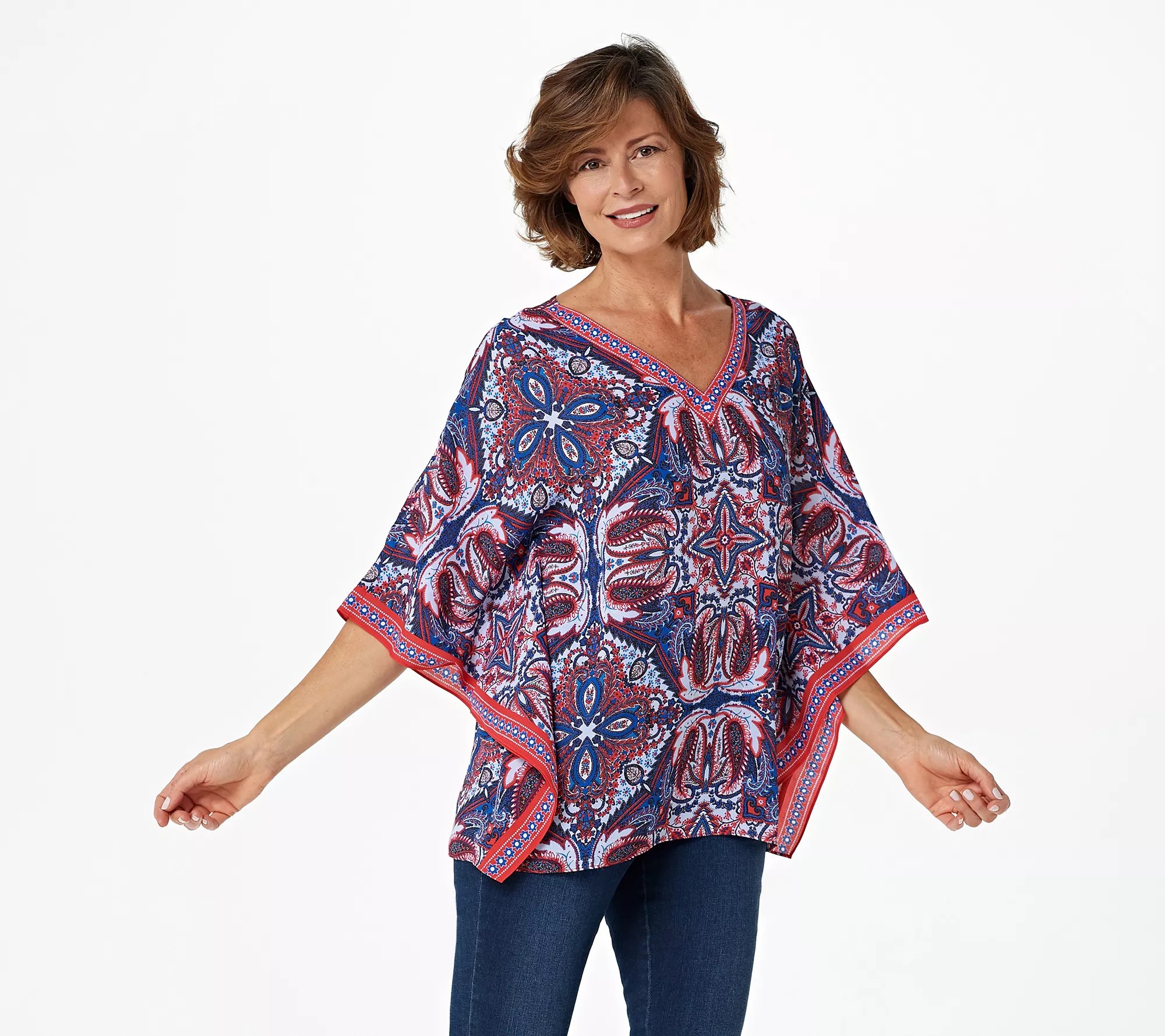 Belle by Kim Gravel Printed VNeck Poncho