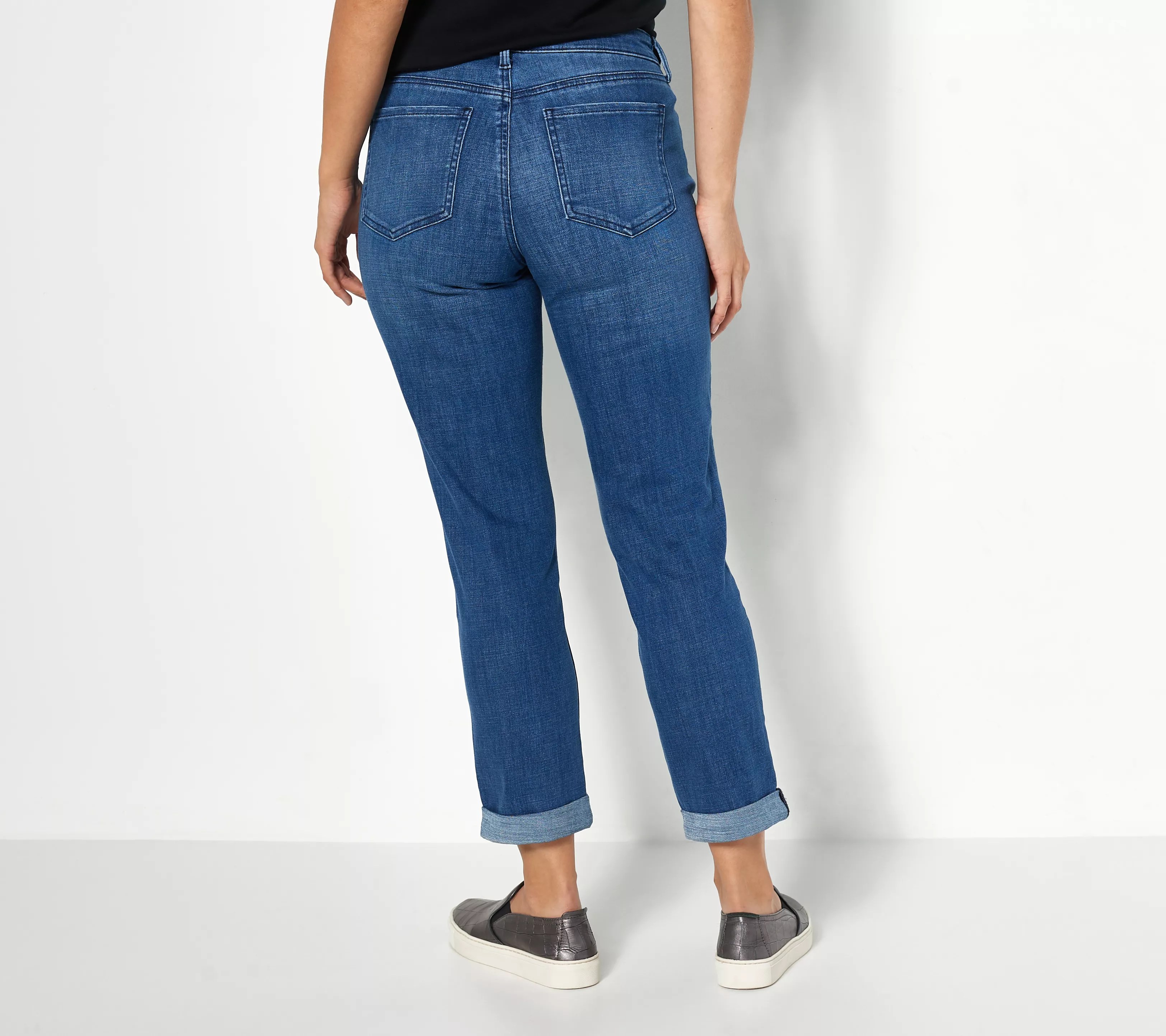 NYDJ Margot Girlfriend Jeans w/ Double Roll Cuff Heron