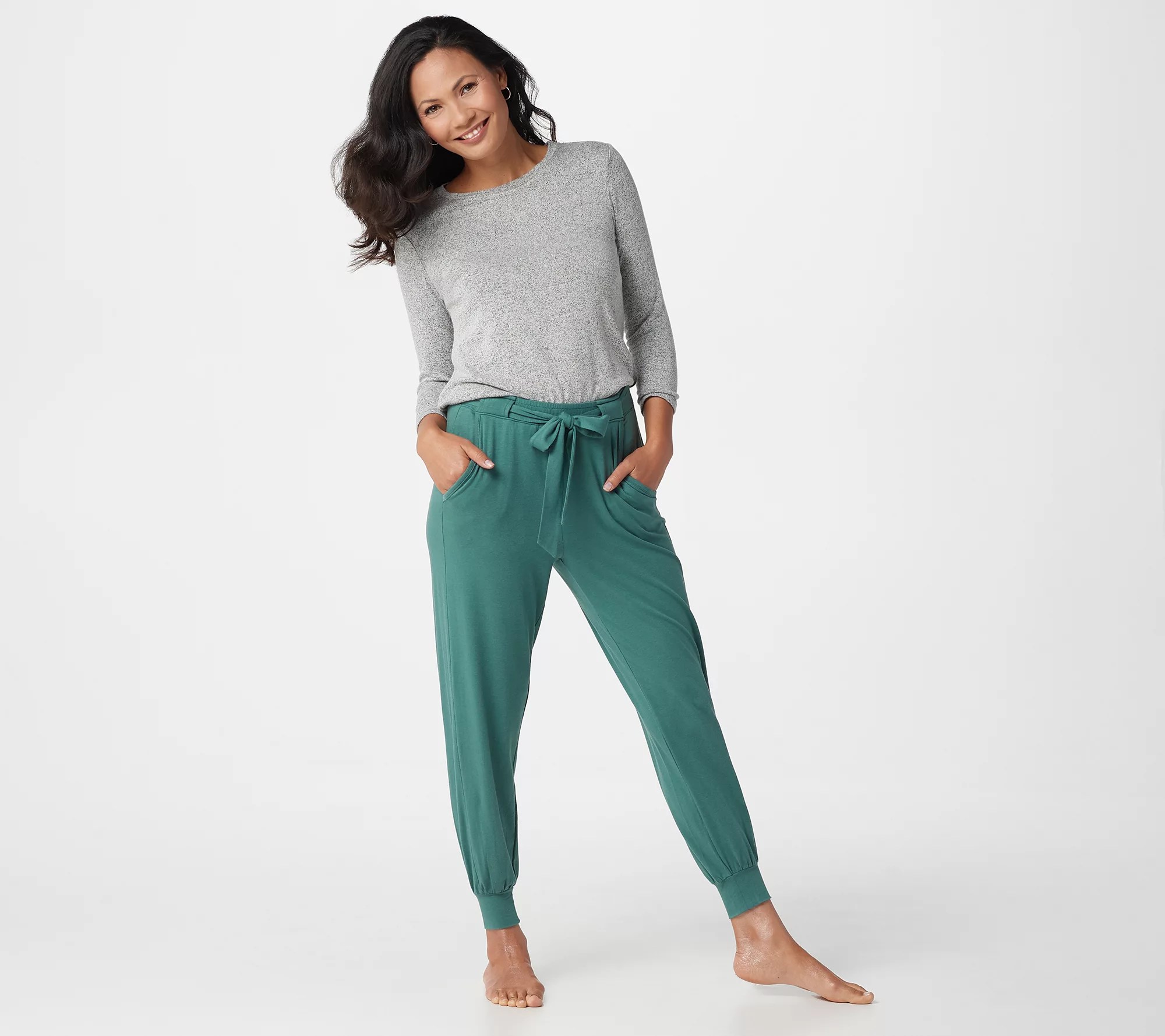 AnyBody Cozy Knit Jogger Pants w/ Tie Waistband