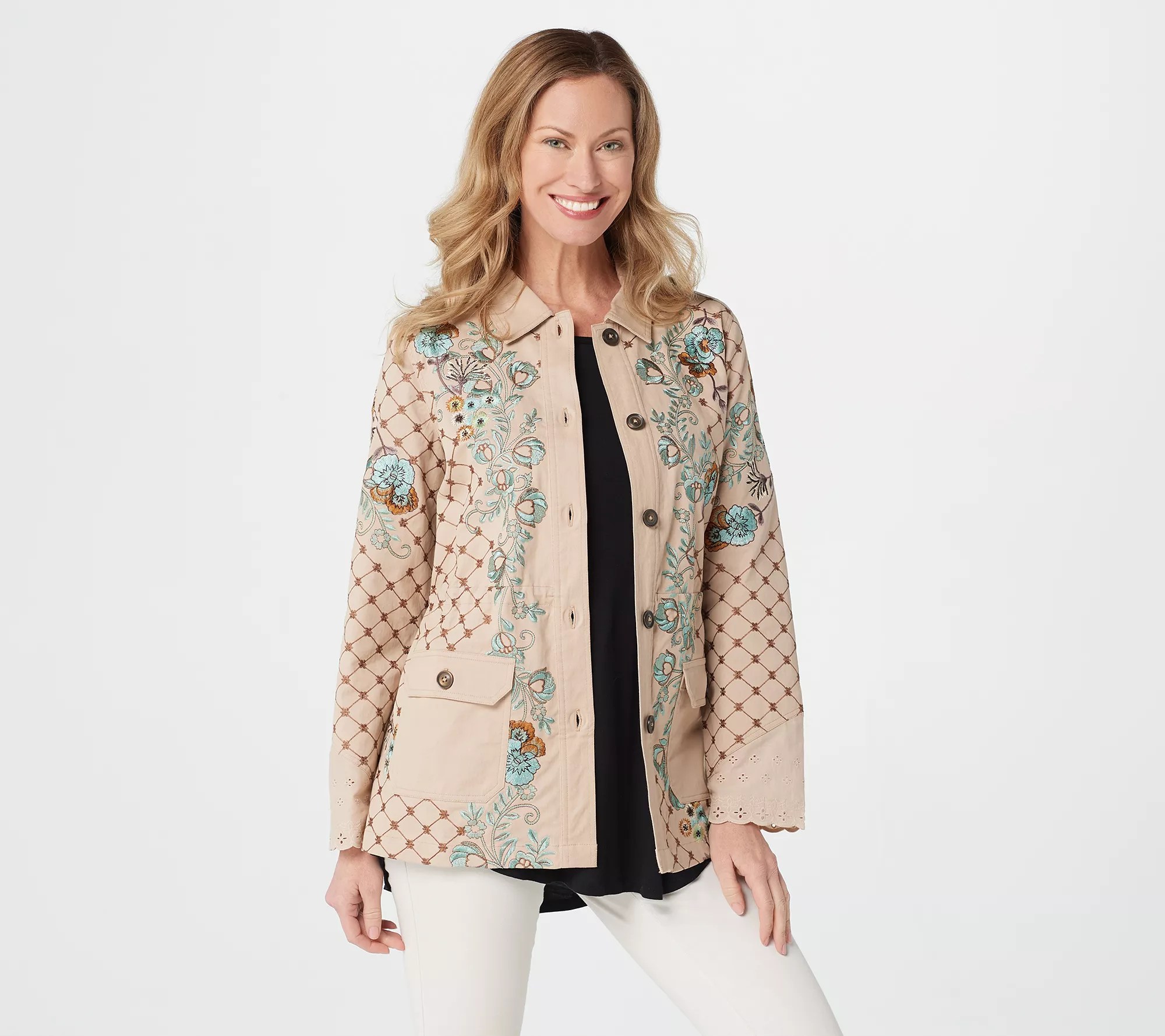LOGO Lavish by Lori Goldstein Embroidered Boyfriend Jacket