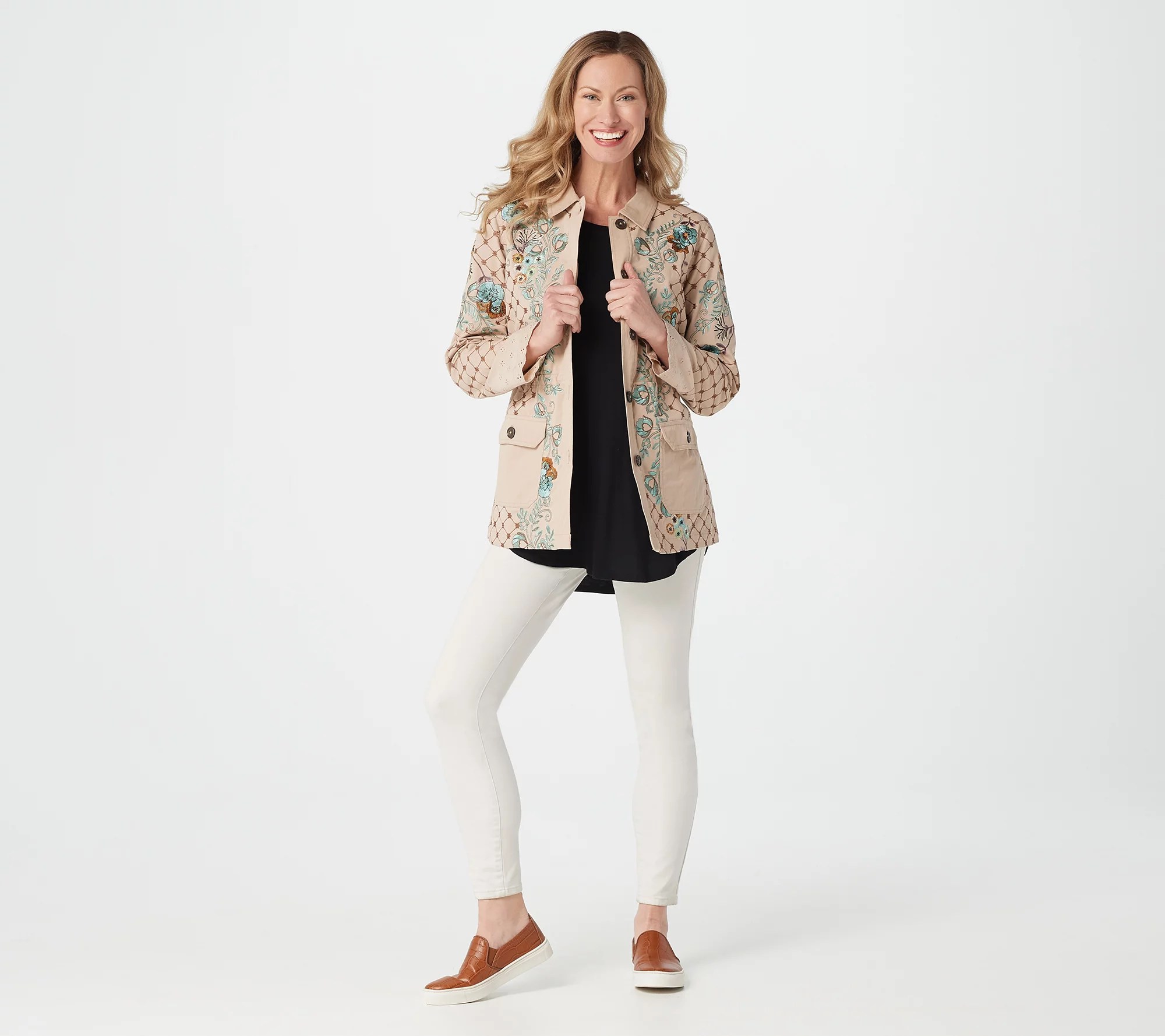 LOGO Lavish by Lori Goldstein Embroidered Boyfriend Jacket
