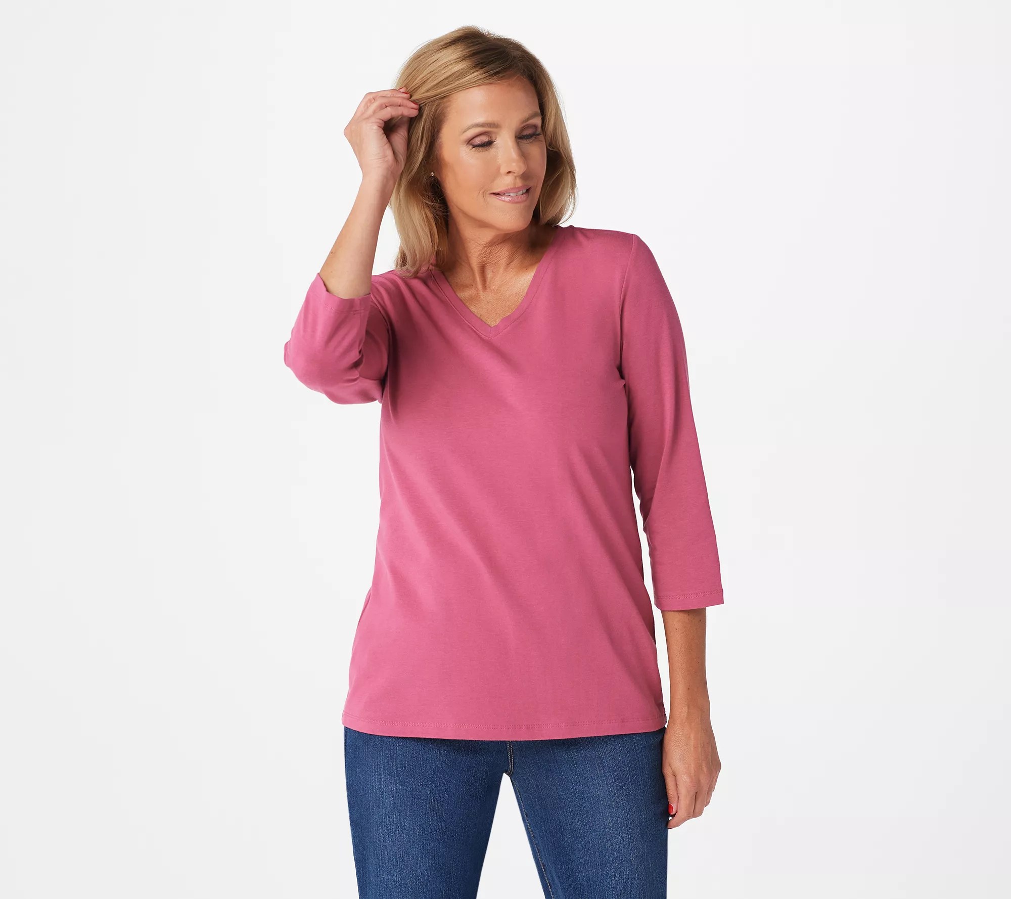 "As Is" Denim & Co. Essentials VNeck 3/4Sleeve Top
