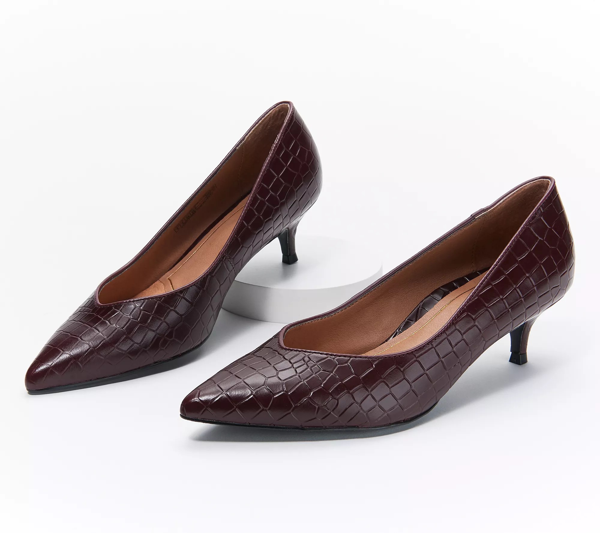 Vionic Leather Kitten Heel Pumps Josie Croc