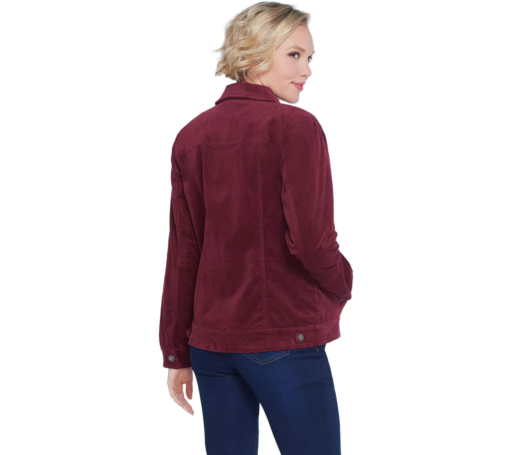 "As Is" Denim & Co. Velveteen Button Front LongSleeve Jean Jacket