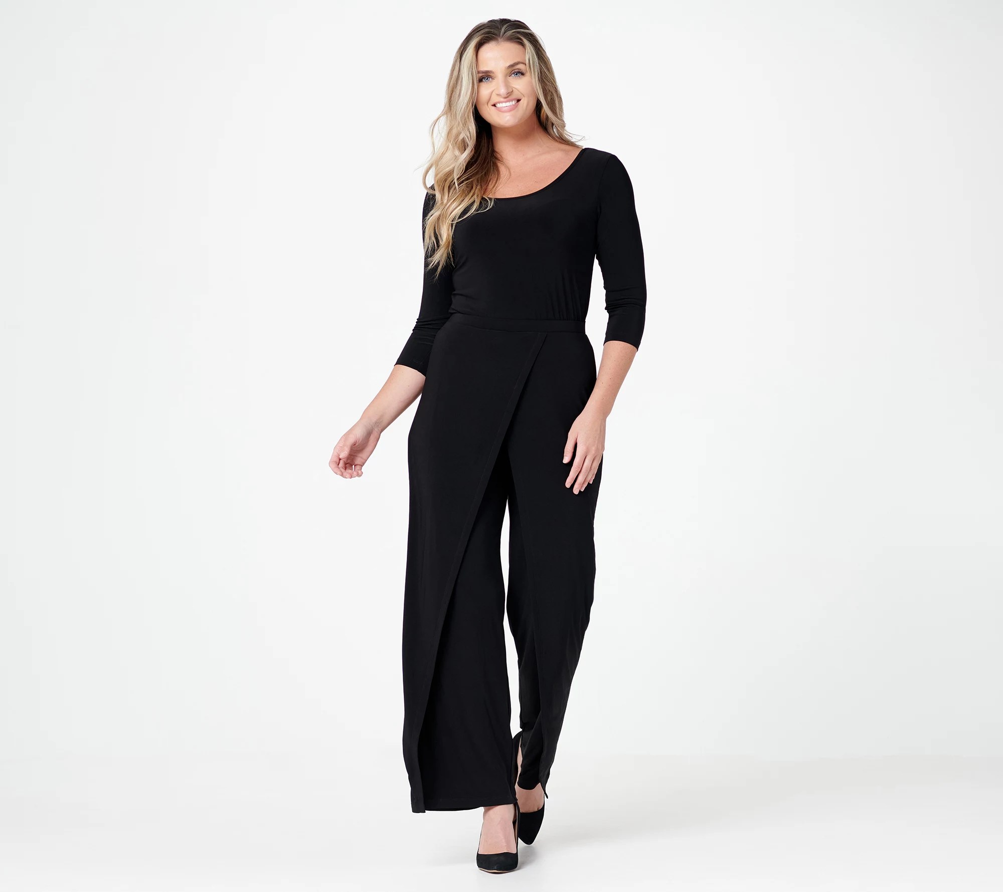 Attitudes by Renee Petite Overlay Como Jersey WideLeg Jumpsuit