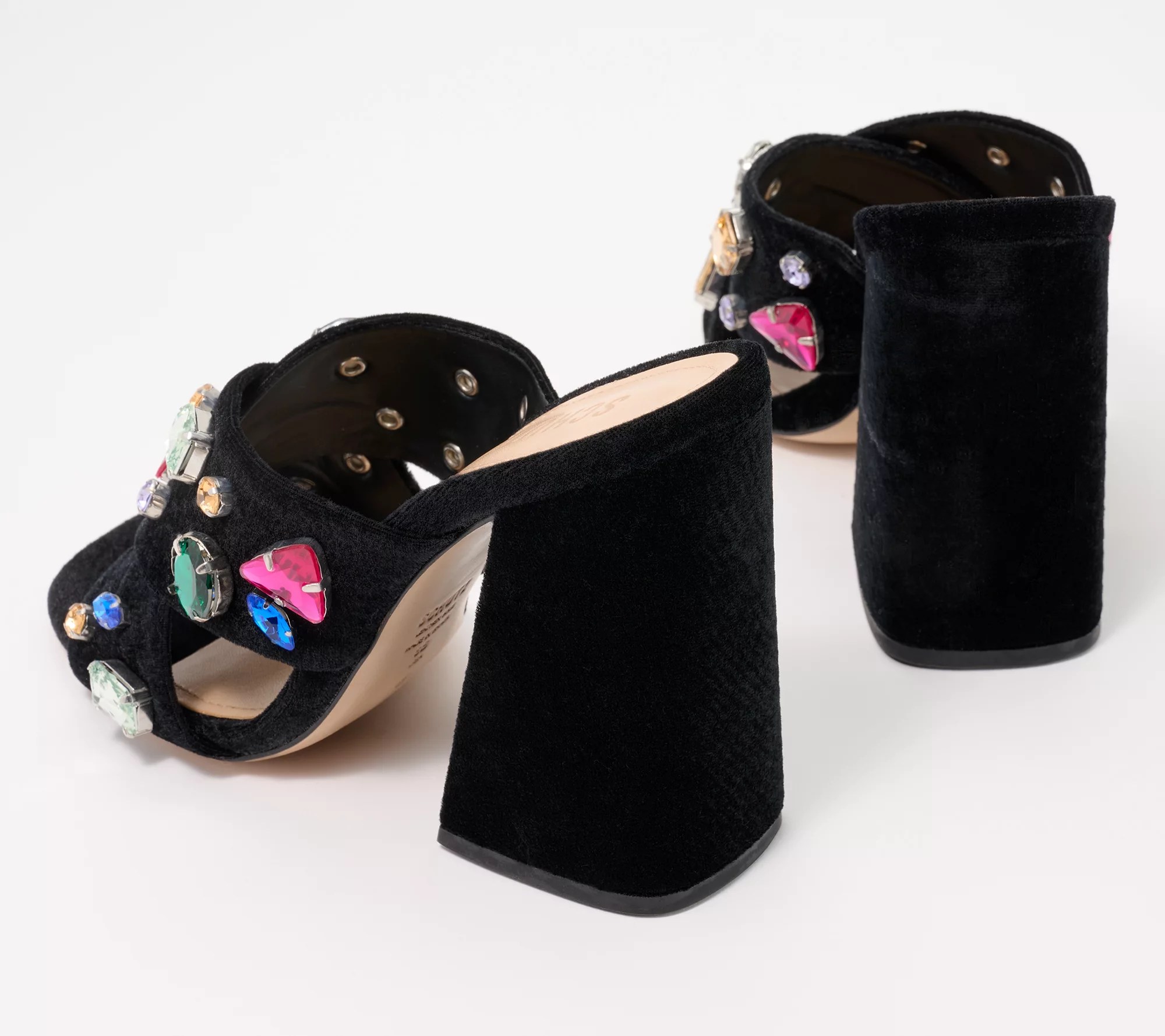 Schutz Velvet Crossover Heeled Mules Callie Glam