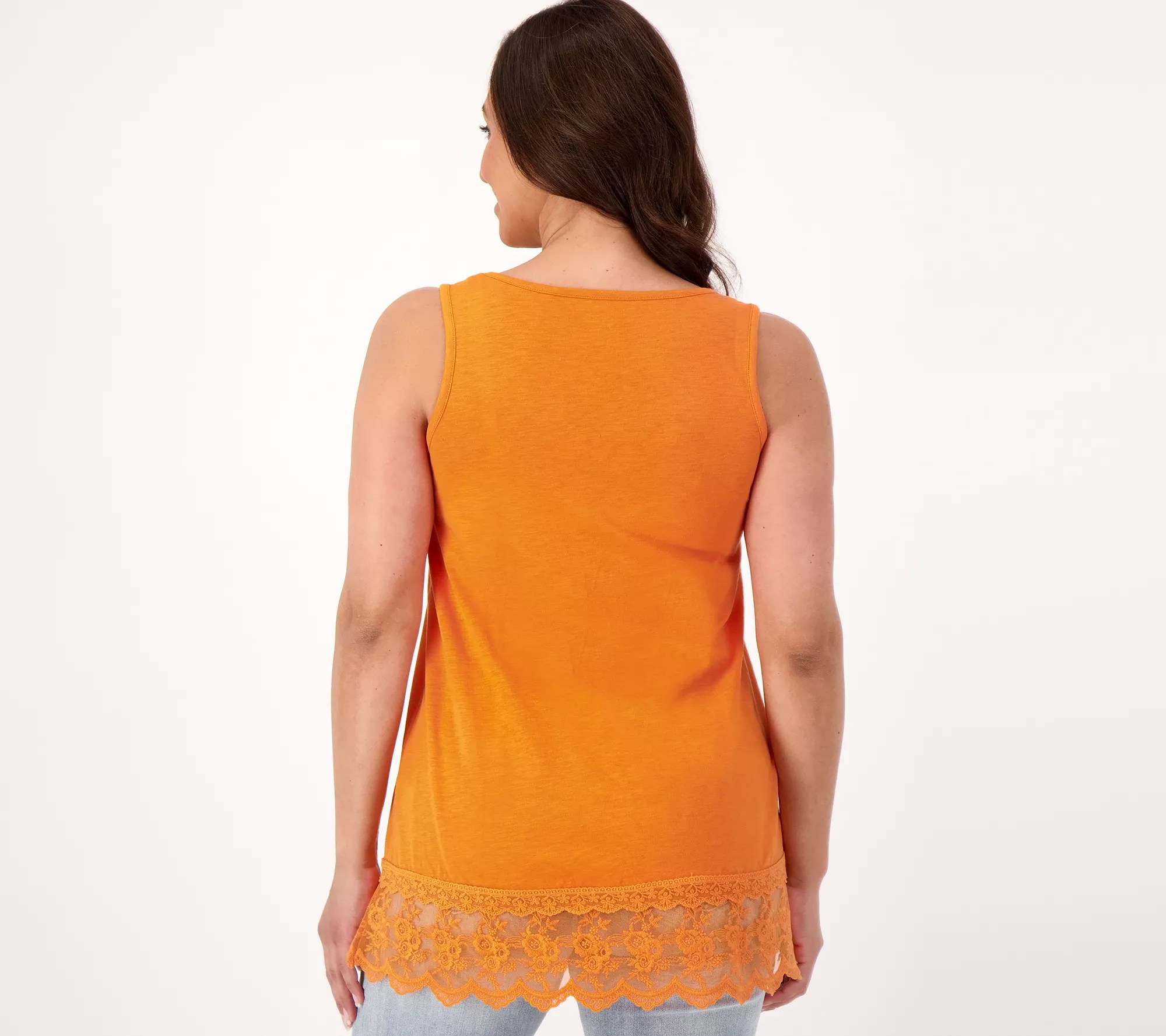 LOGO Layers by Lori Goldstein Cotton Slub Tank Top with Lace Hem