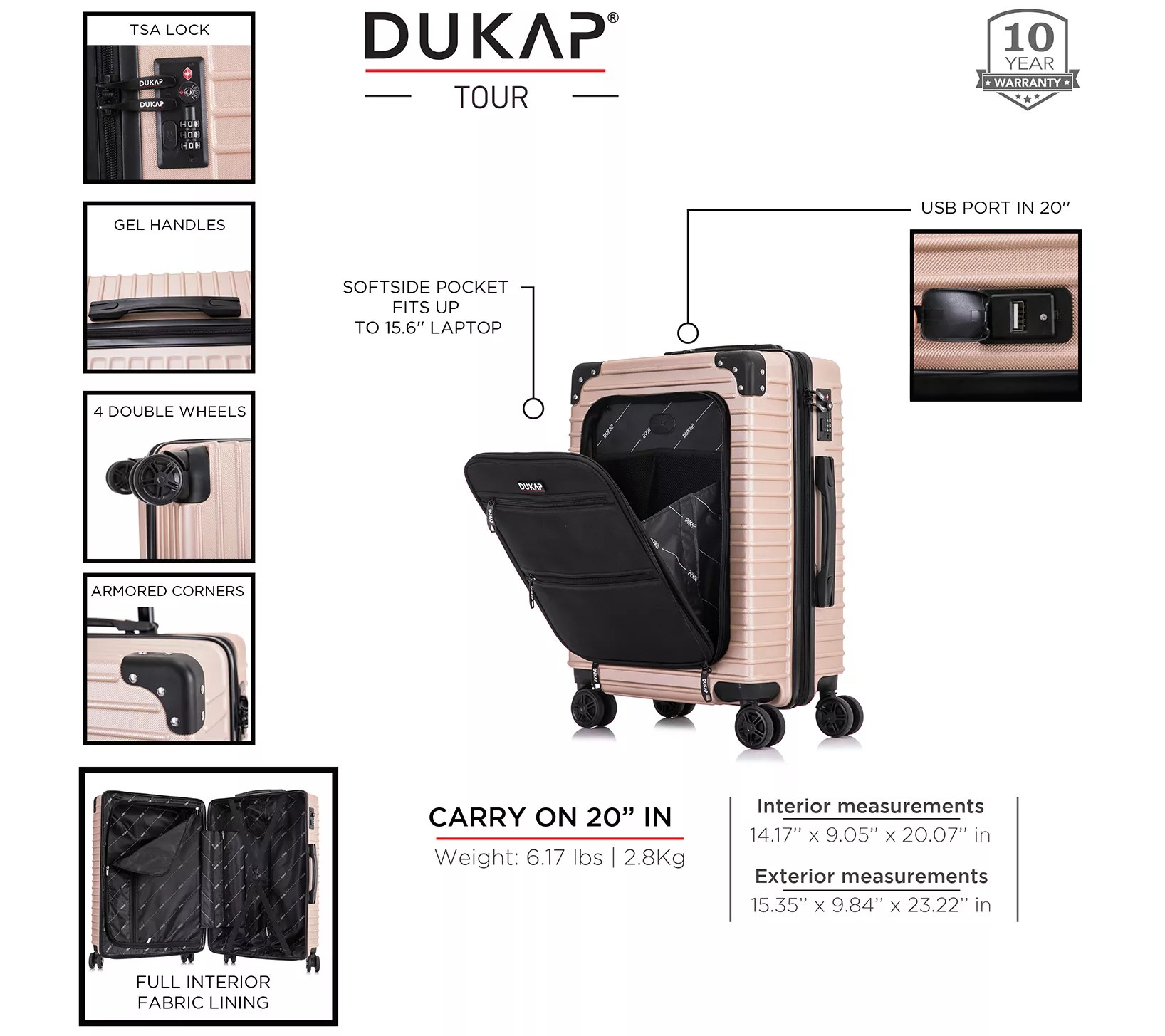 DUKAP Tour Lightweight 20'' W/Integrated USB port CarryOn