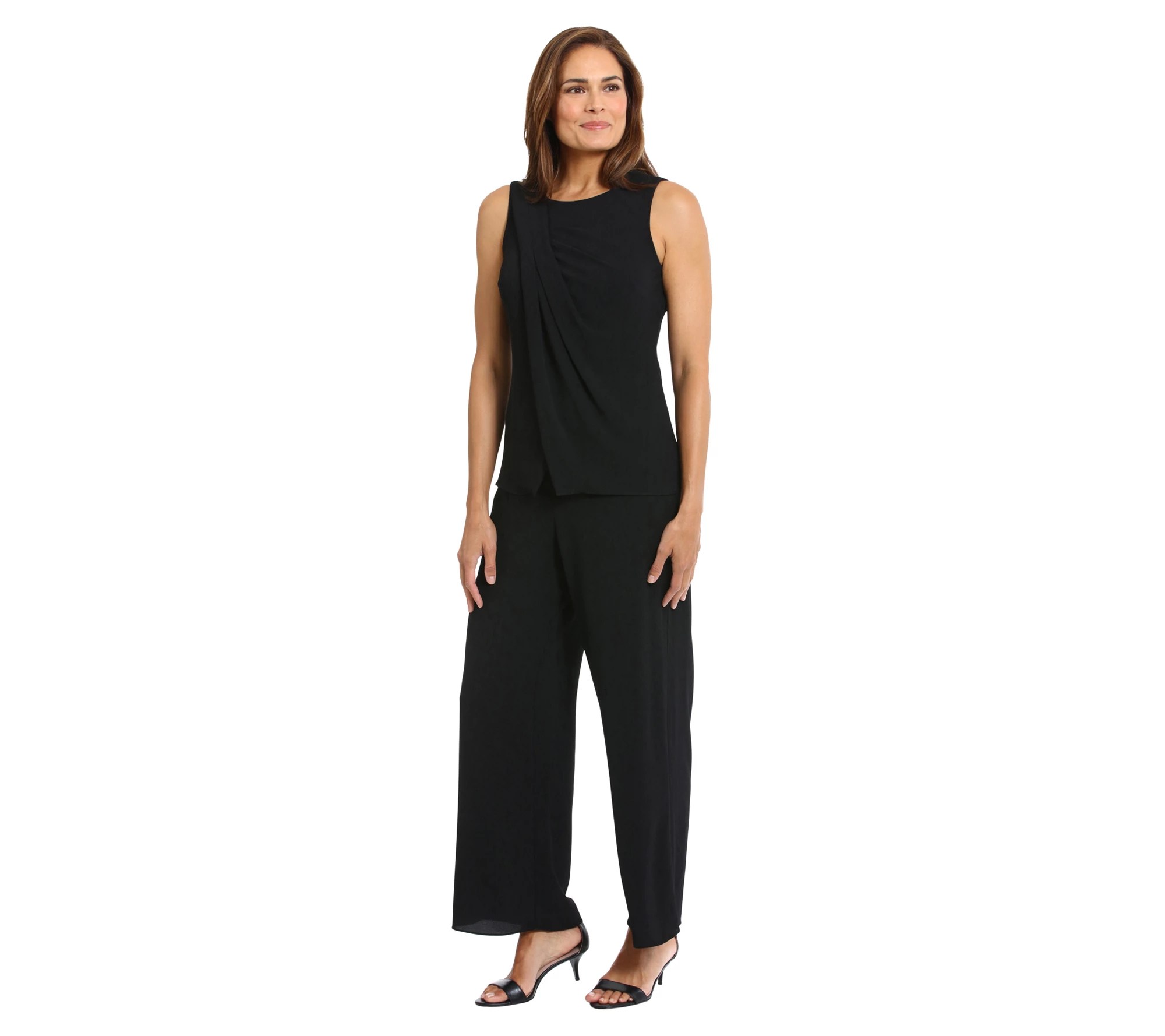 London Times JewelNeck Pleated Crossover Jumpsuit