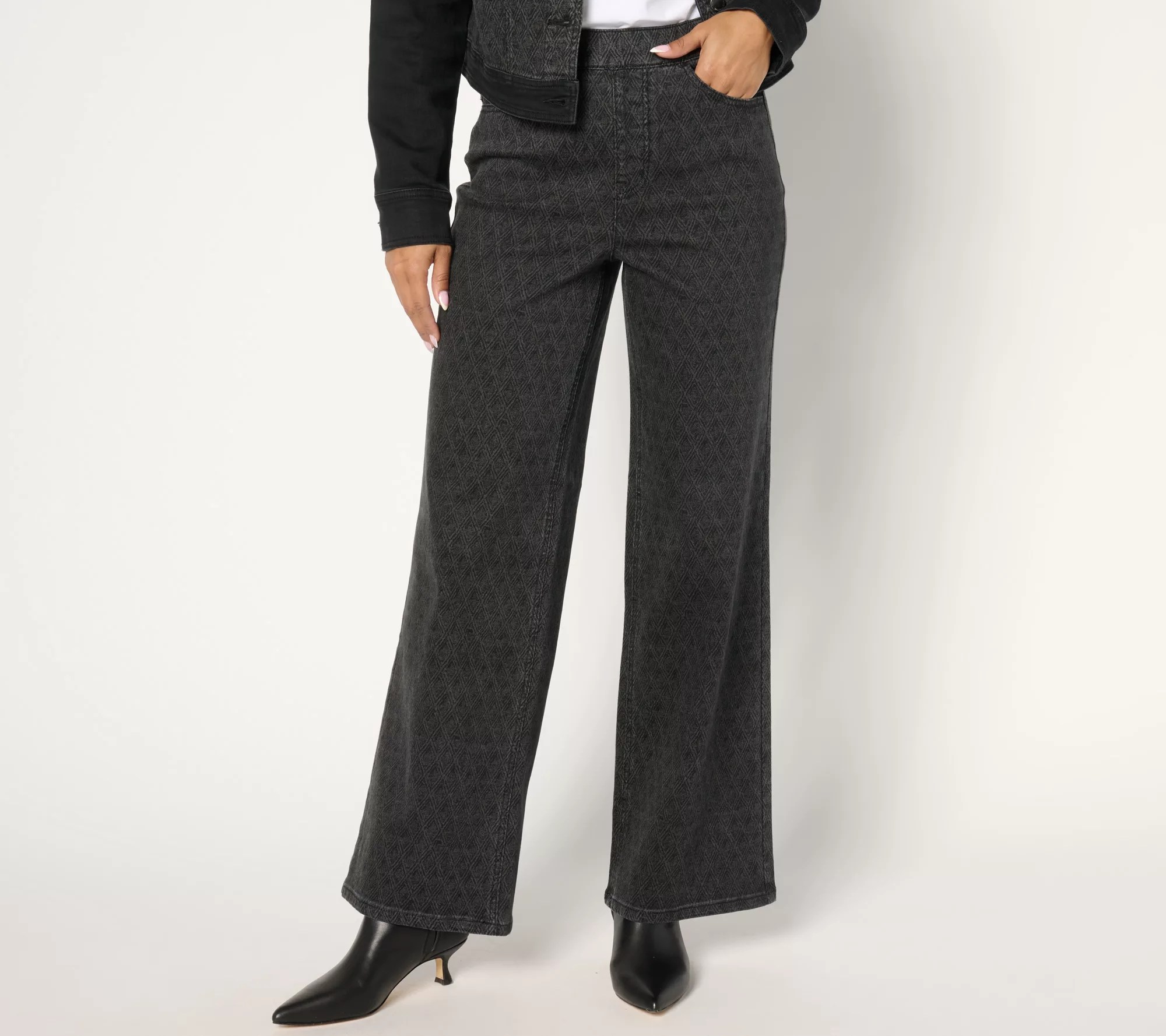 Isaac Mizrahi Live! Tall True Denim Black Pull on Pattern Trouser