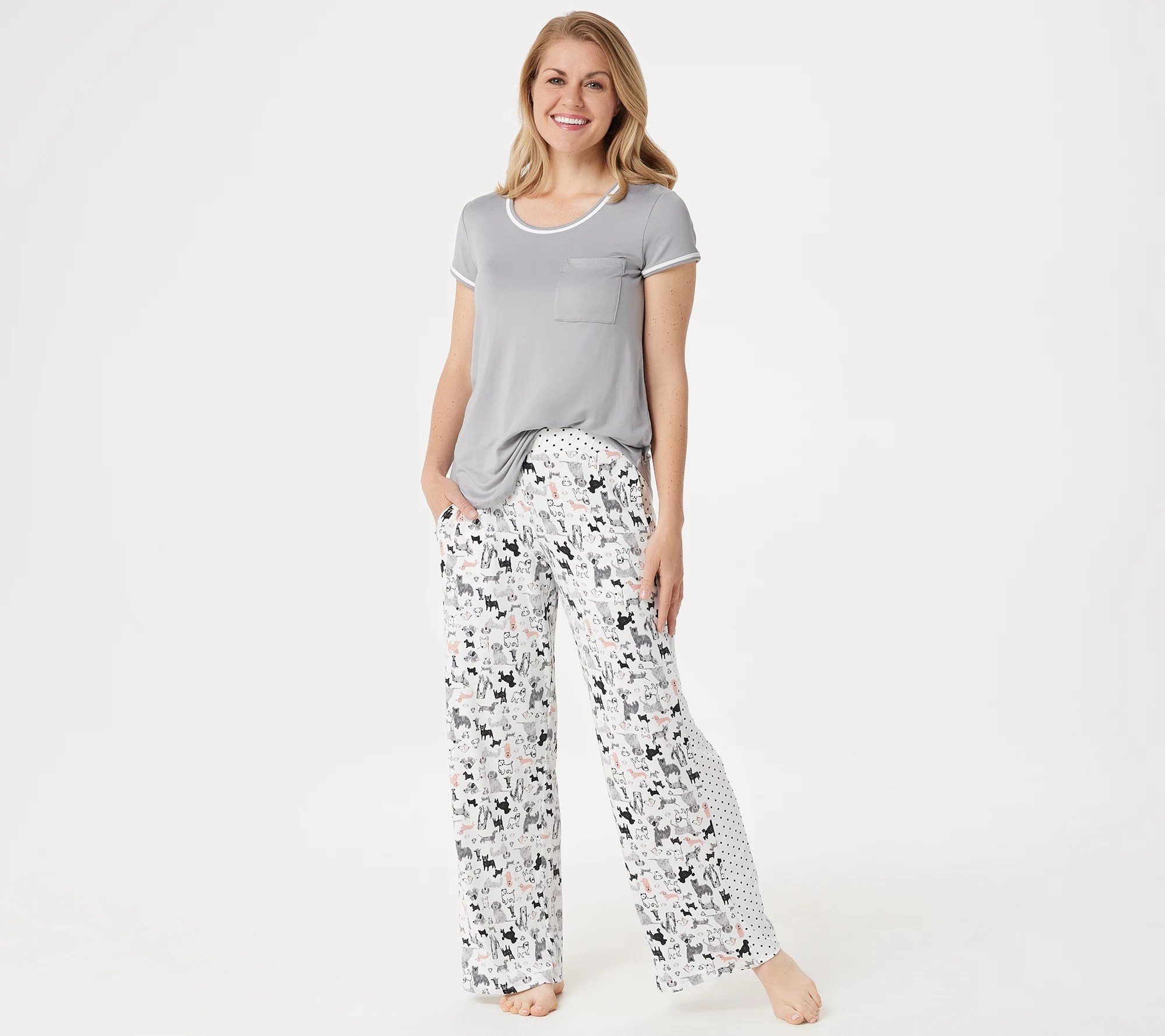 (QVC) Cuddl Duds Cool & Airy Jersey Color Block Print Pajama Set