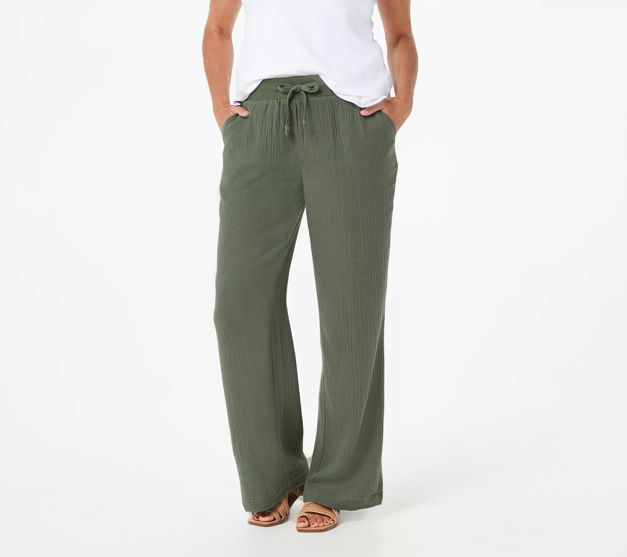 "As Is" Denim & co. Naturals Crinkle Gauze Pants with Pockets