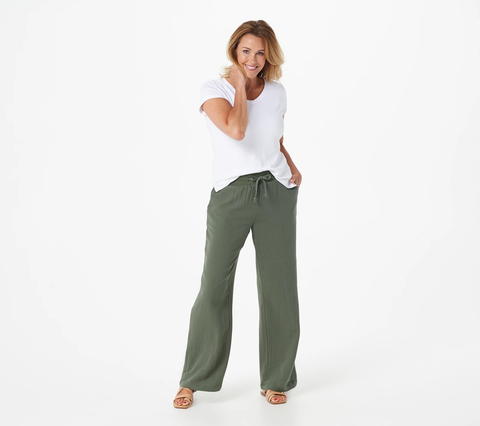 "As Is" Denim & co. Naturals Crinkle Gauze Pants with Pockets