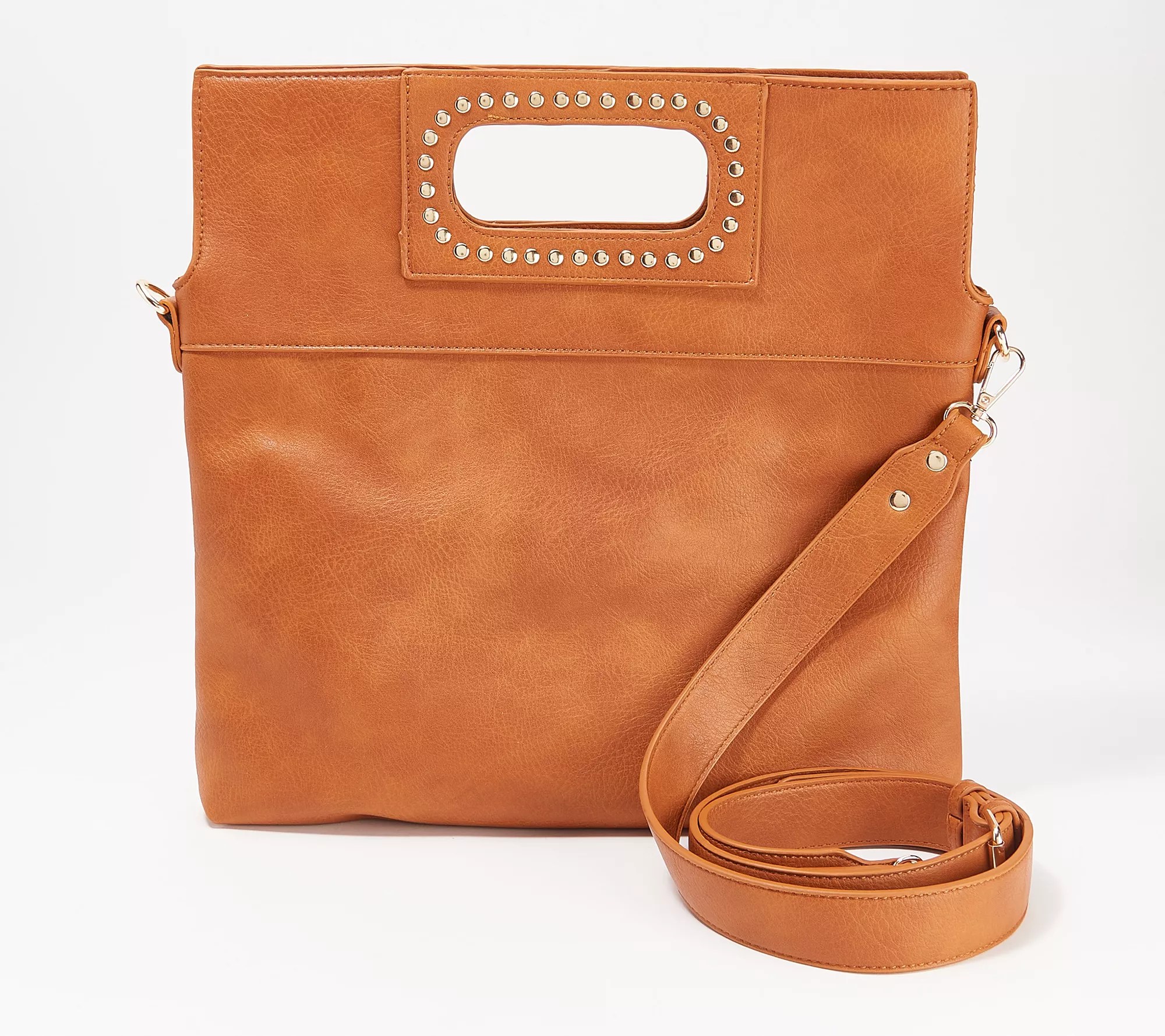 AHDORNED Small Faux Leather Studded Handle Foldover Clutch