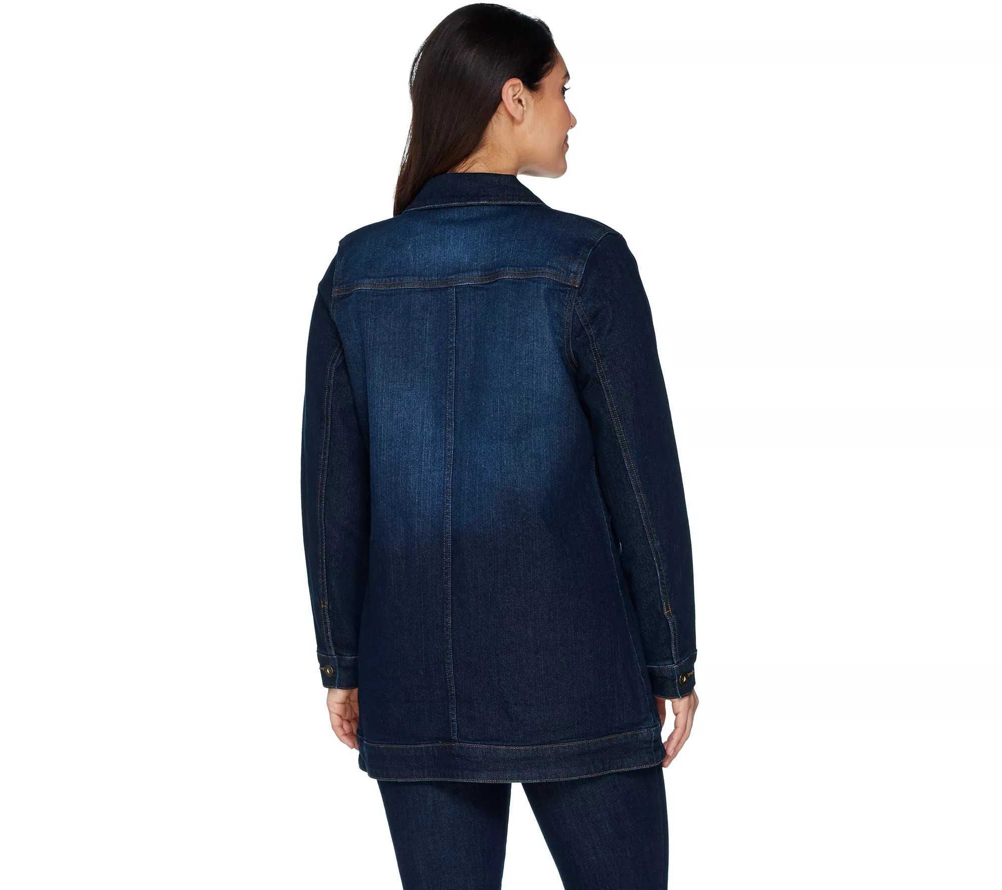 Studio by Denim & Co. Classic Denim Distressed Long Jean Jacket