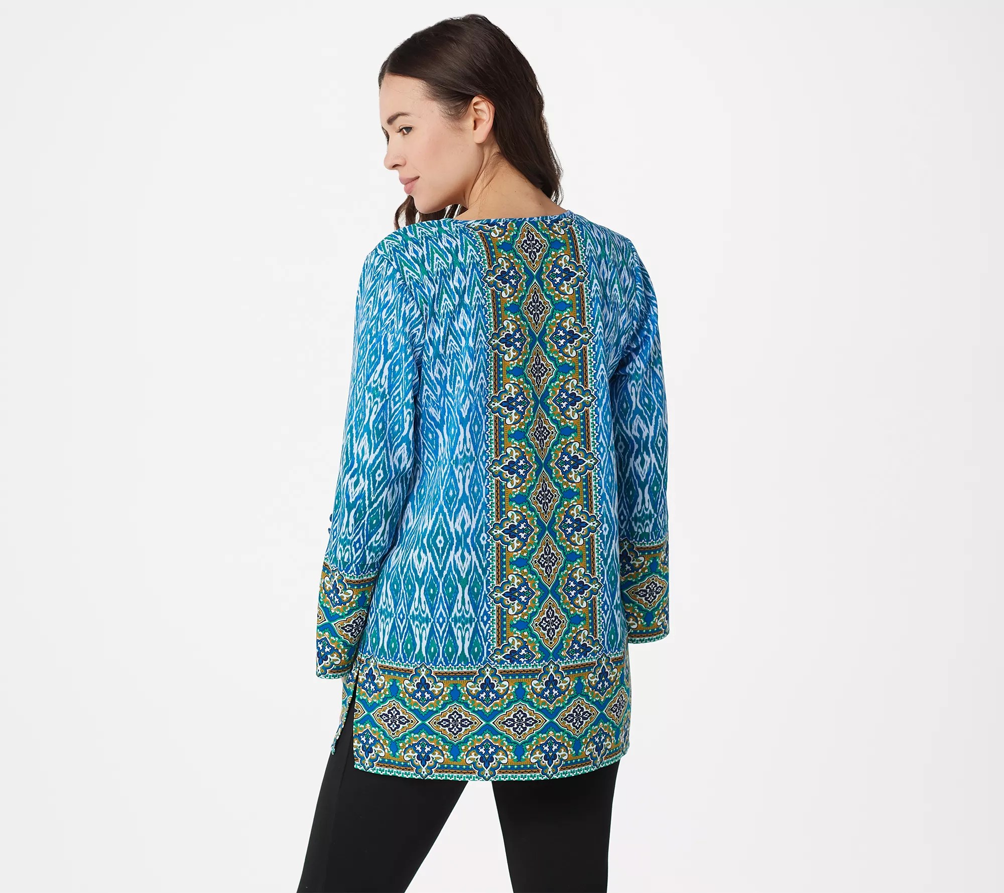 "As Is" Belle by Kim Gravel Border Print VNeck Tunic
