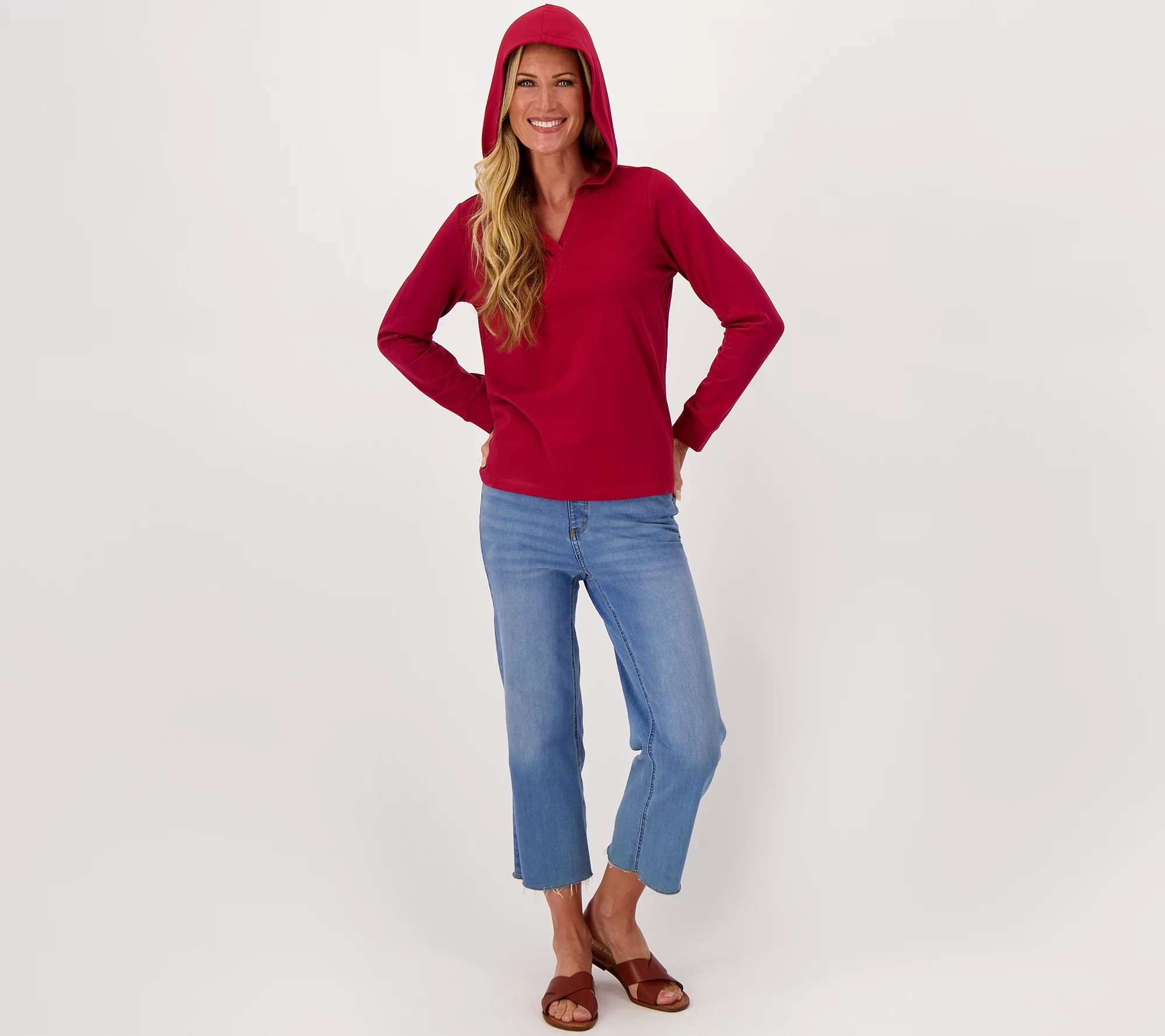 "As Is" Denim & Co. Canyon Retreat French Terry Split VNeck Pullover