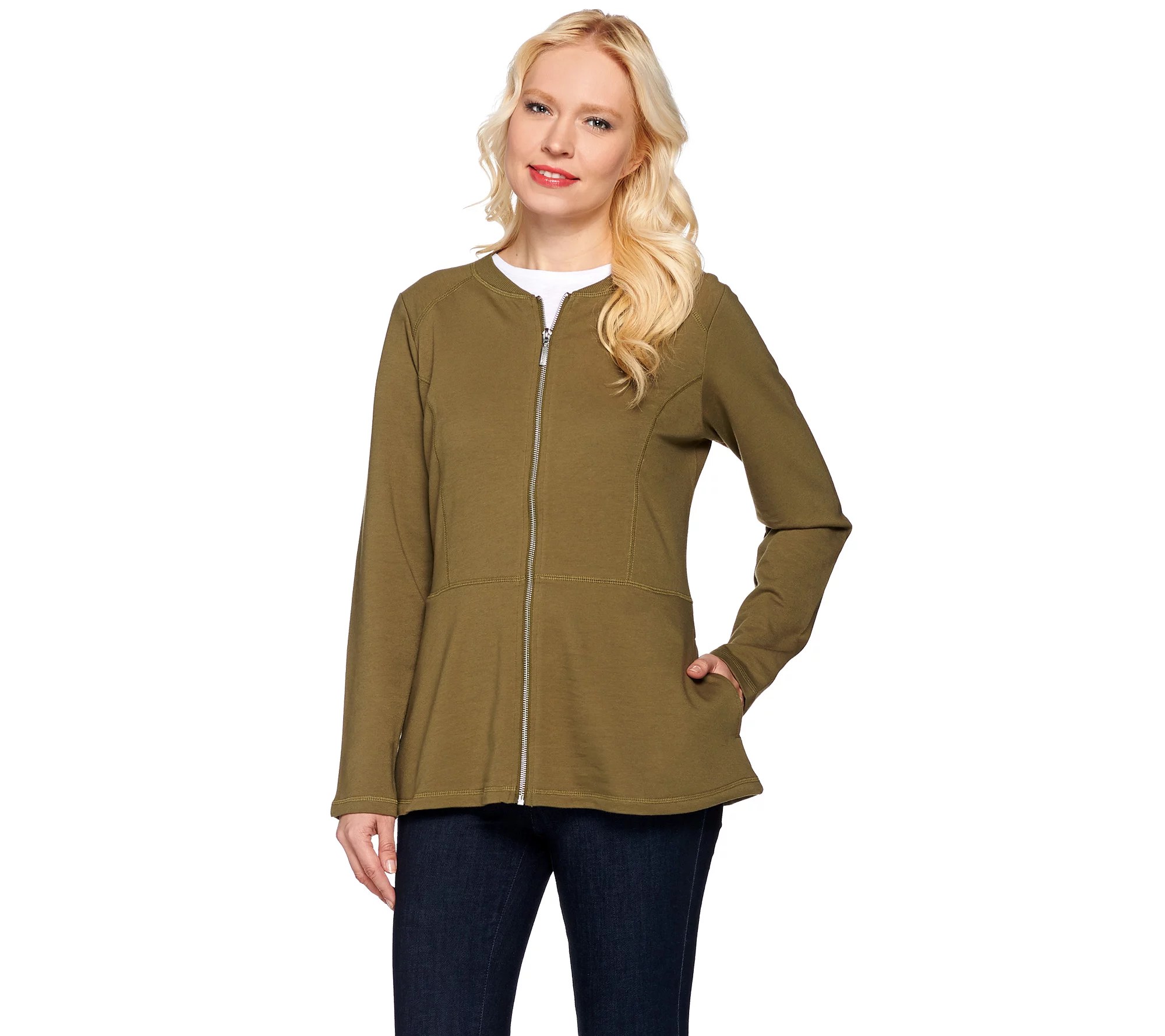 "As Is" Denim & Co. Active Peplum Zip Front Long Sleeve Jacket