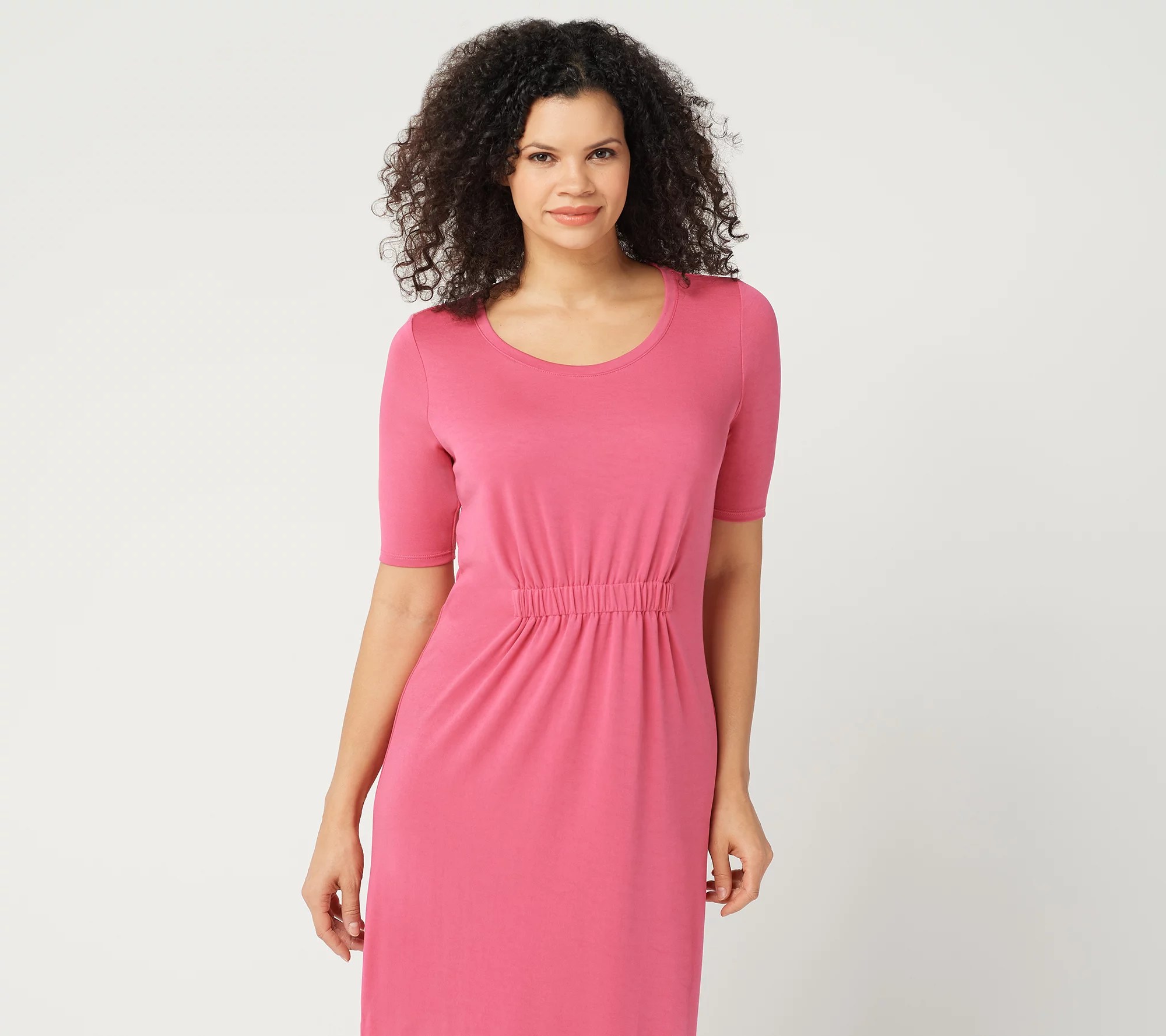 "As Is" H by Halston Petite Ruched Waist ElbowSleeve Midi Dress