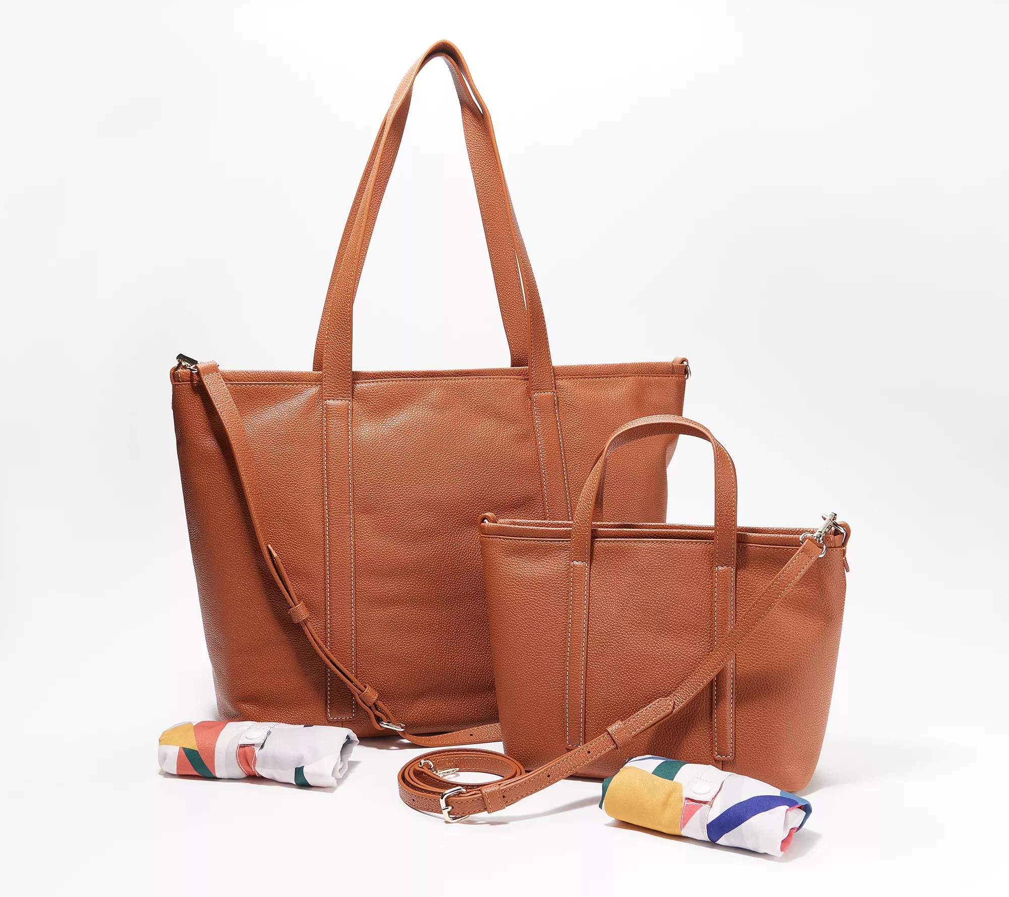 Real Simple Pebble Leather Zip Top Tote with Crossbody Strap