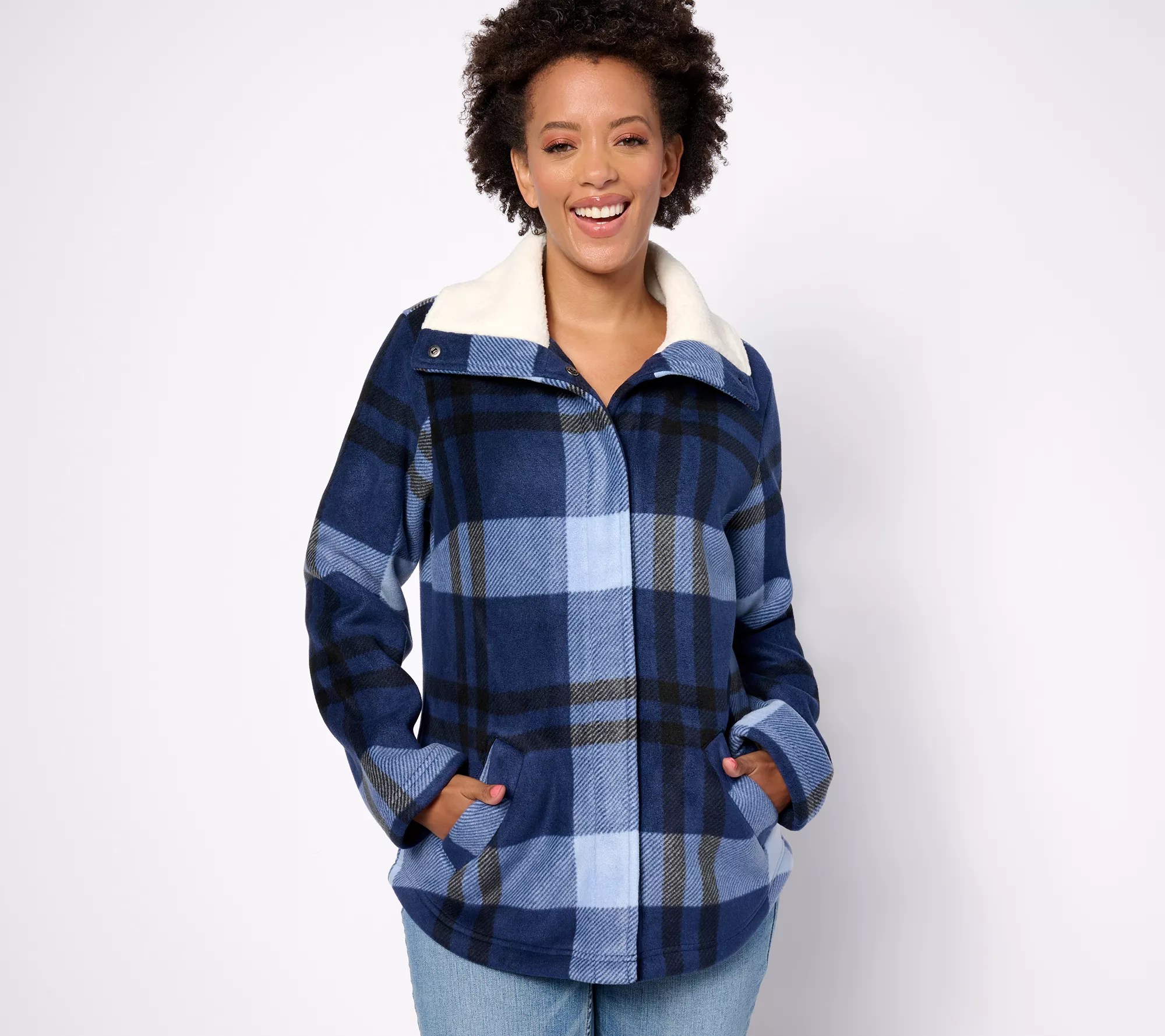 Denim & Co. Printed Sherpa Bonded with Fleece Zip and Snap Jacket