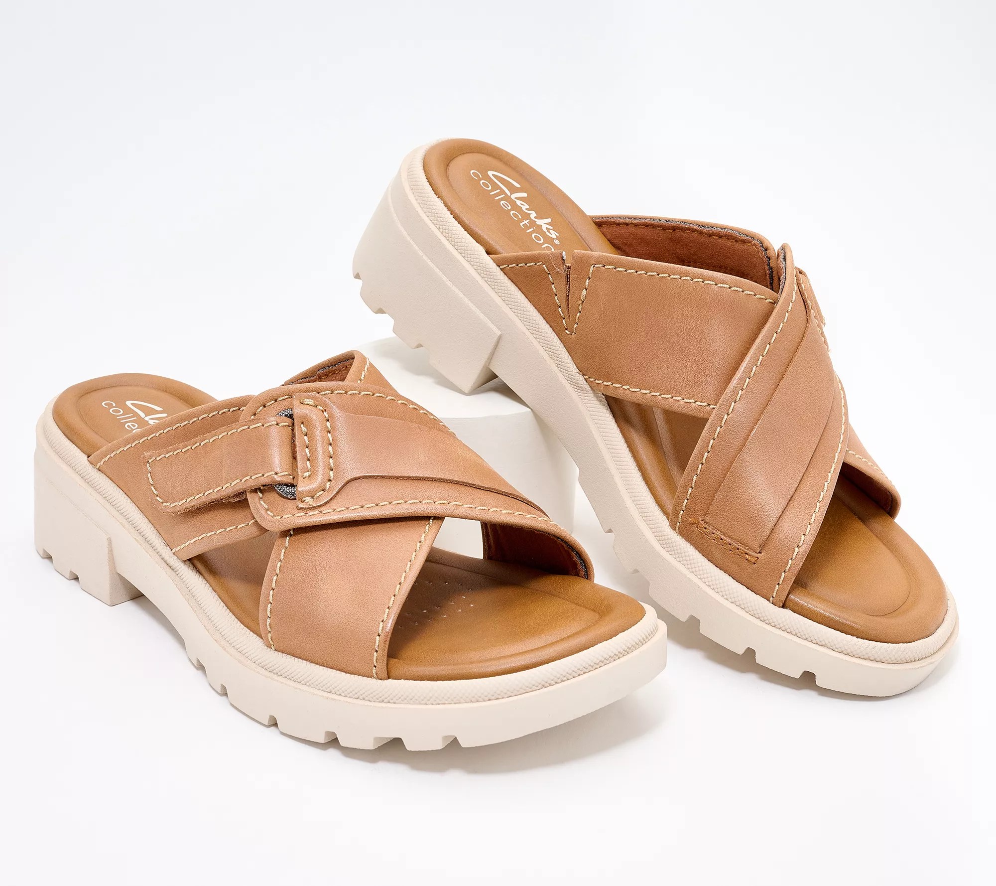 Clarks Collection Leather Slide Sandals Coast Cross