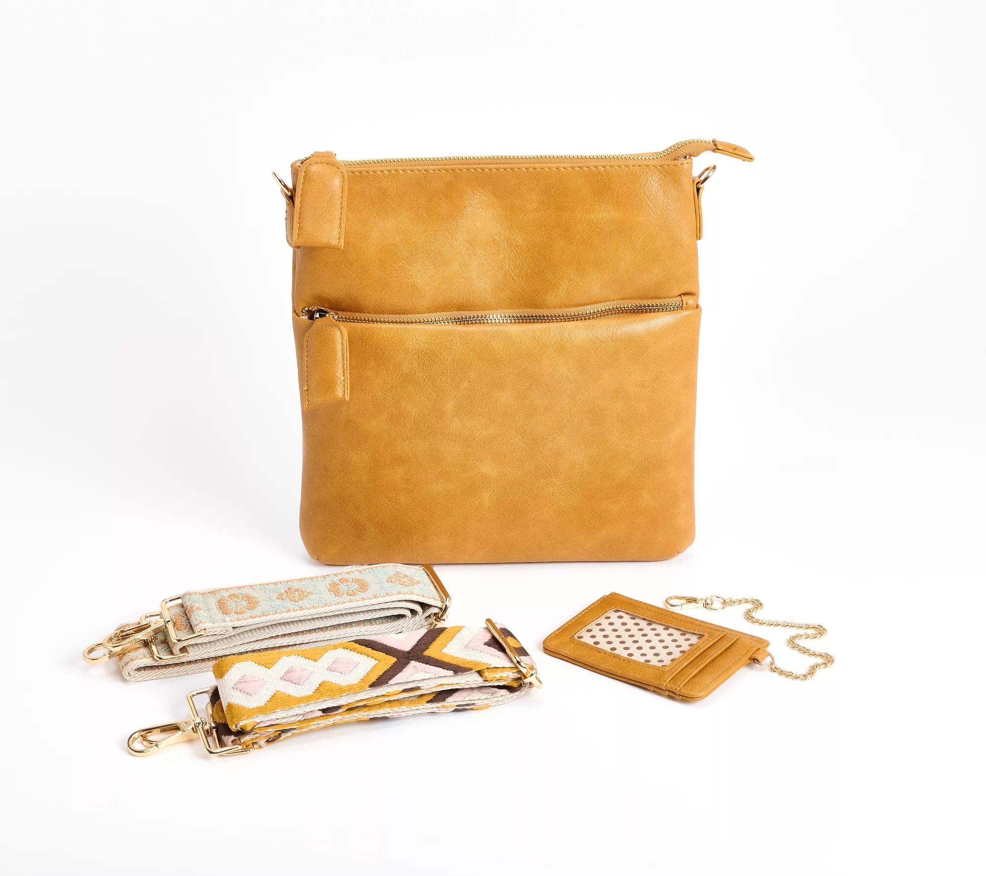 "As Is" Ahdorned Double Zip Faux Leather Crossbody