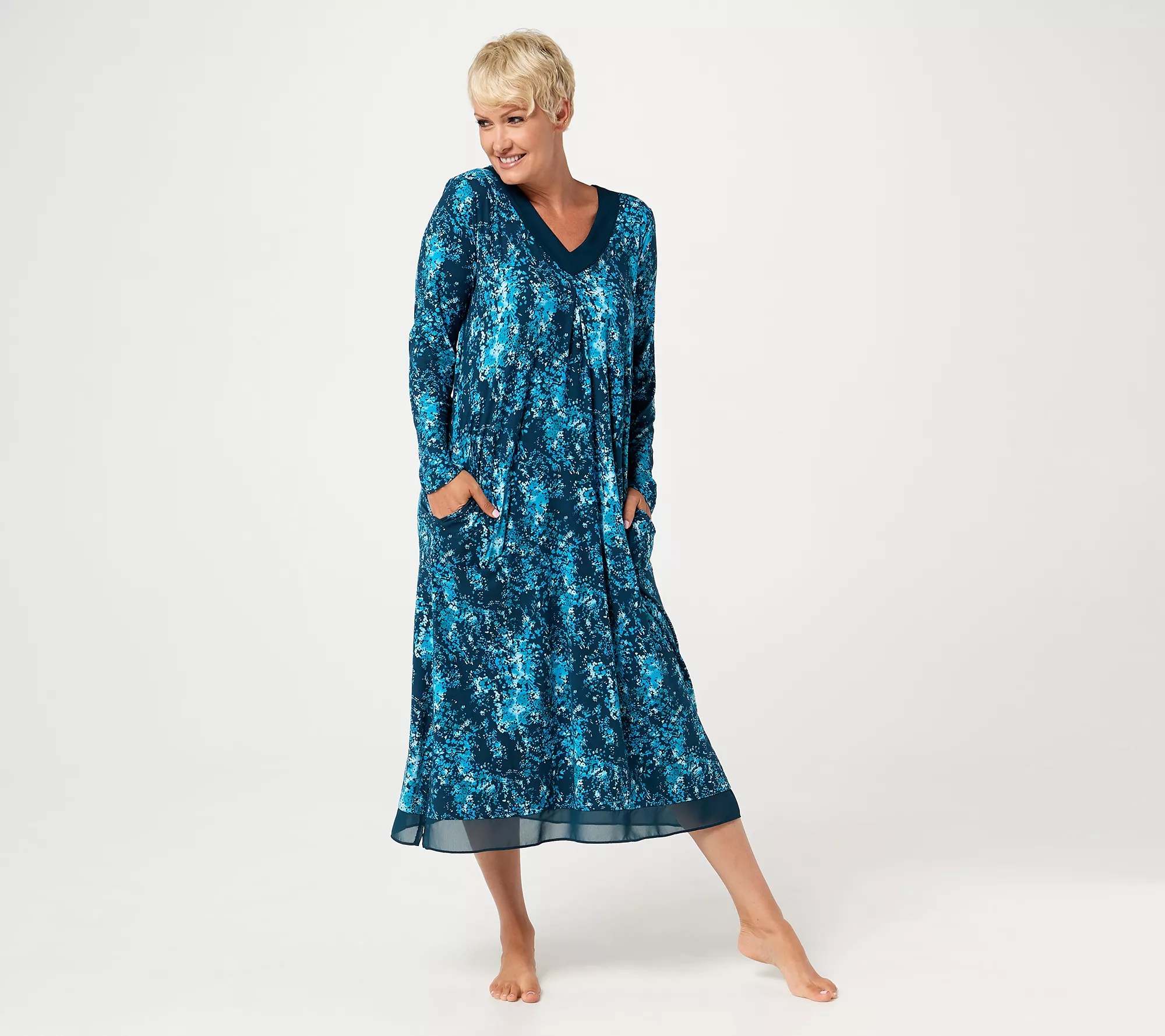 Carole Hochman Feather Jersey Gown with Chiffon Trim