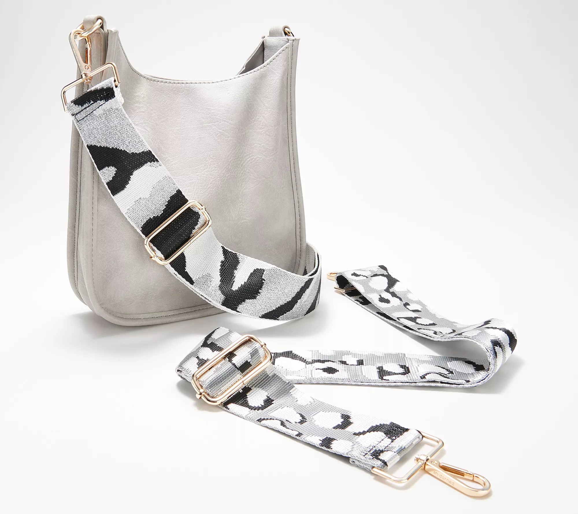 (QVC) AHDORNED Medium Faux Leather Crossbody with Extra Strap