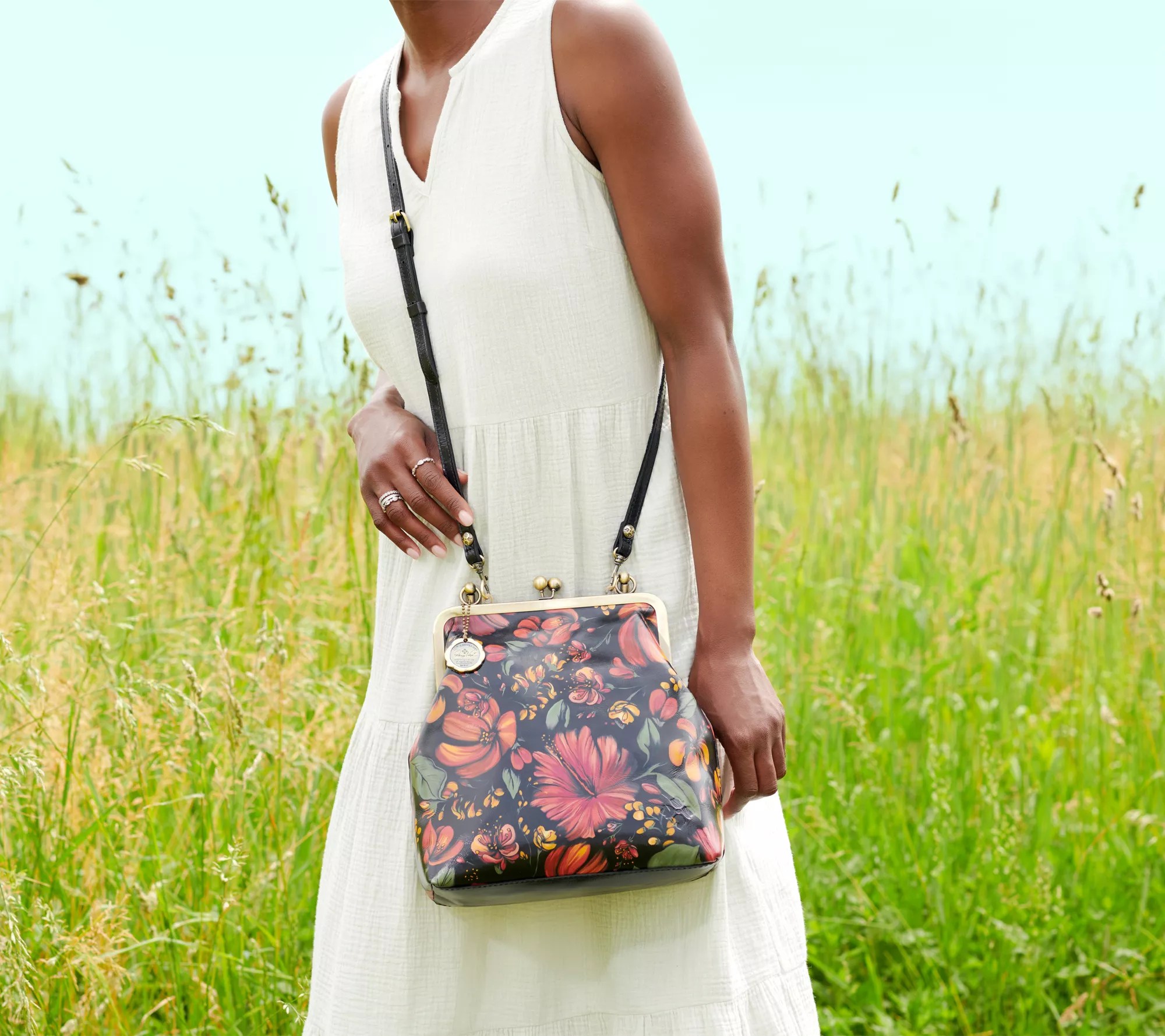 (QVC) Patricia Nash Leather Novella Frame Bag with Extra Strap