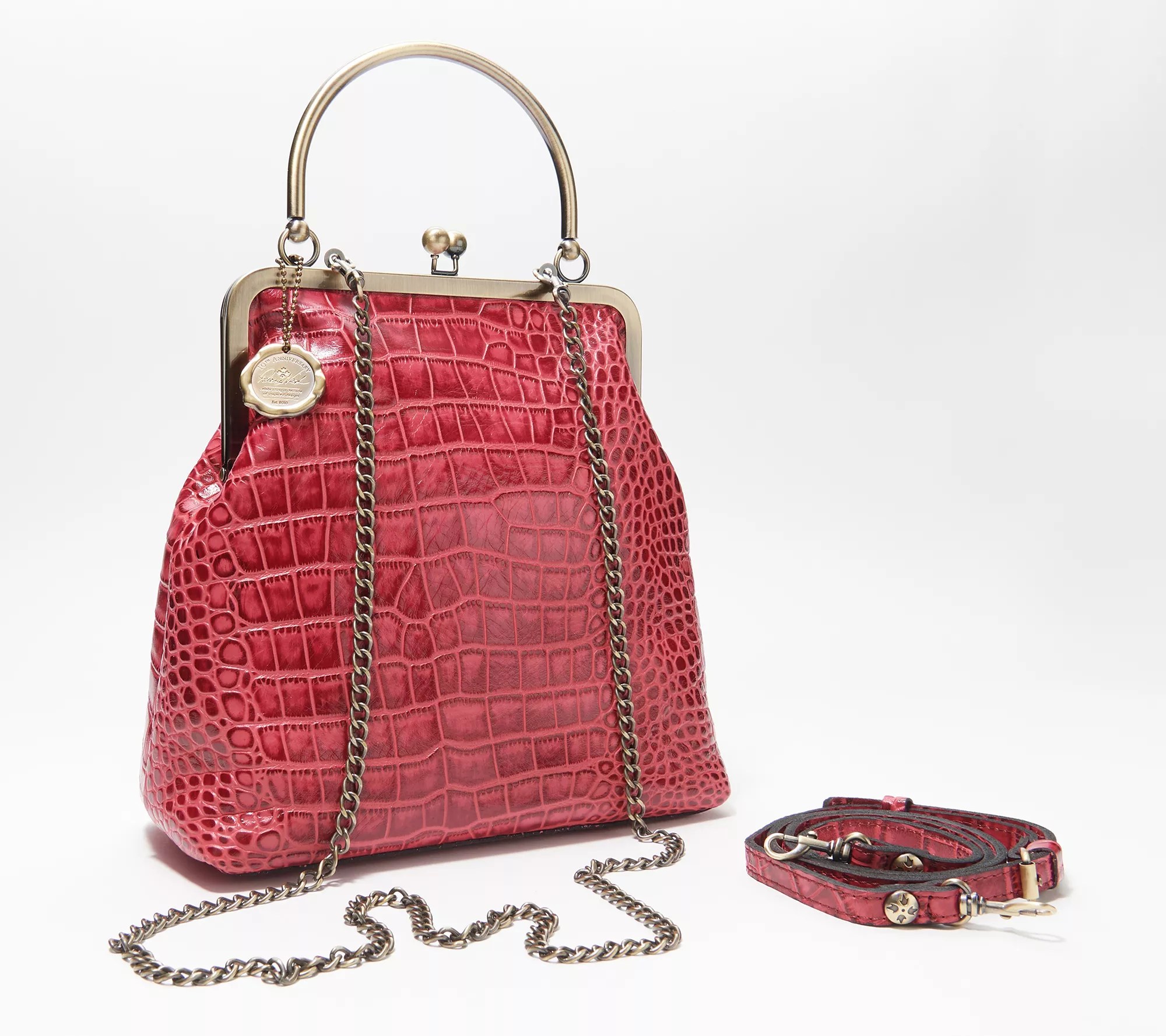 (QVC) Patricia Nash Leather Novella Frame Bag with Extra Strap