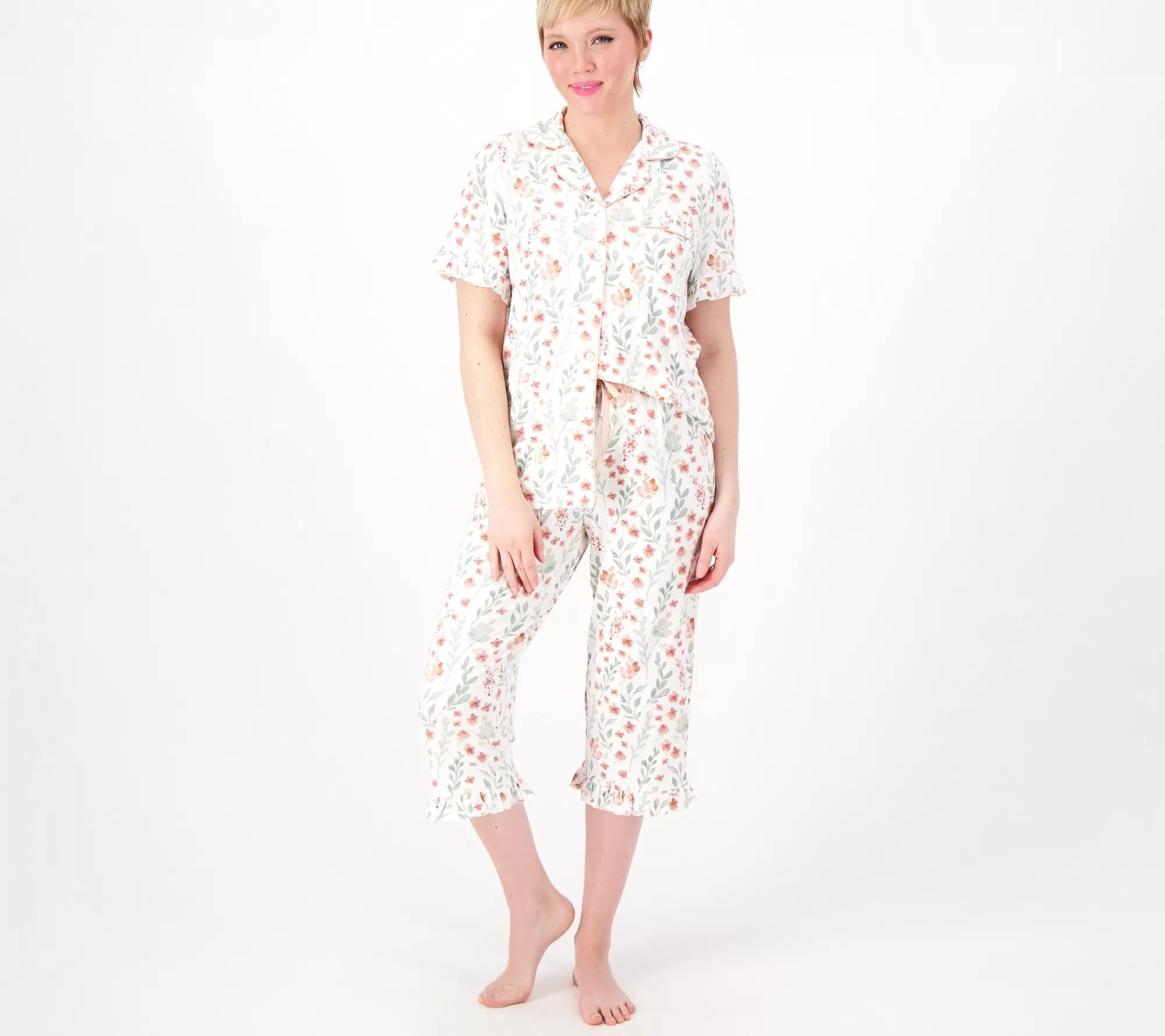 Berkshire Homewear Silky Smooth Ruffled Notch Collar PJ Set