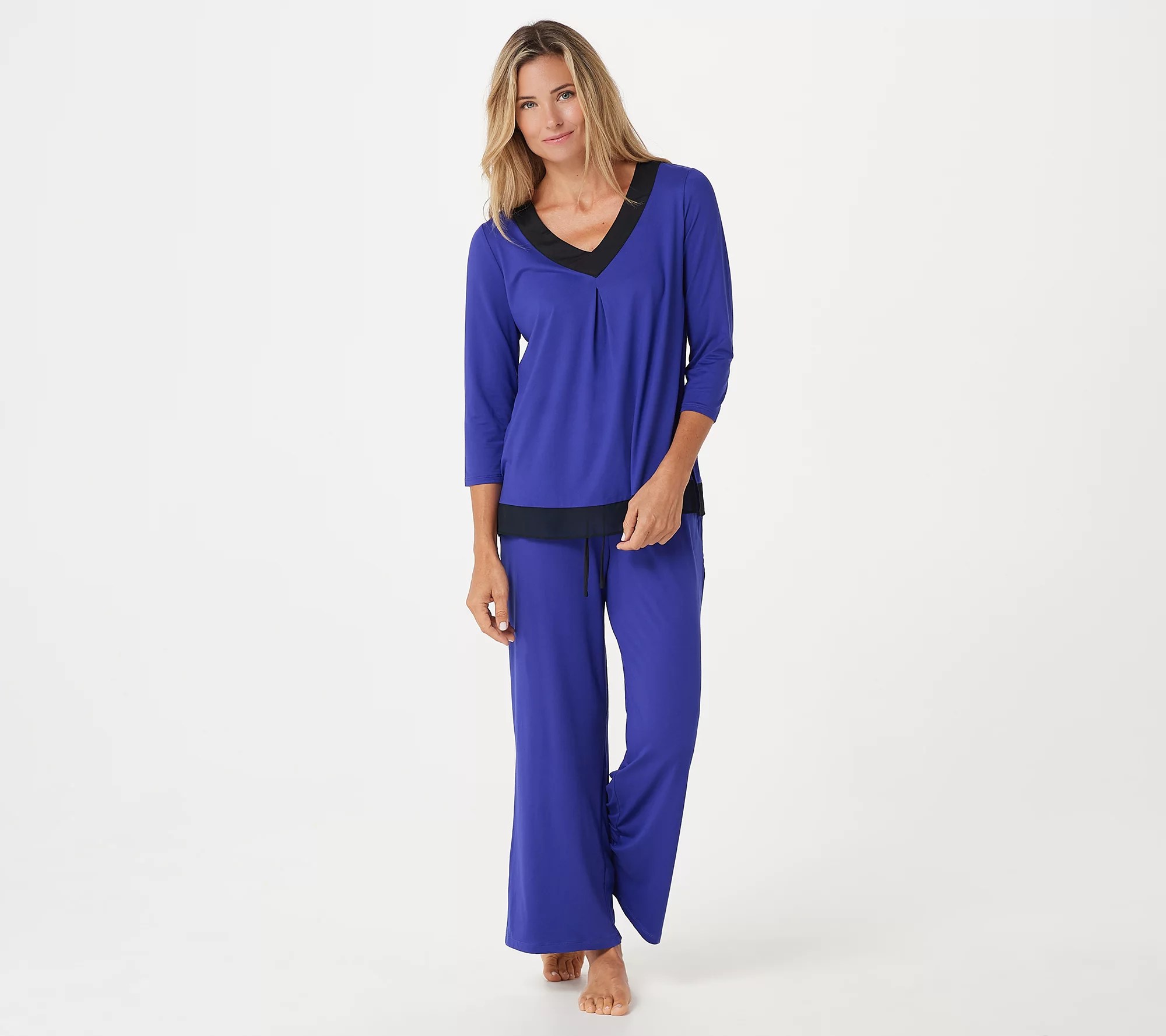 "As Is" Carole Hochman Feather Jersey Pajama Set w/ Chiffon Trim