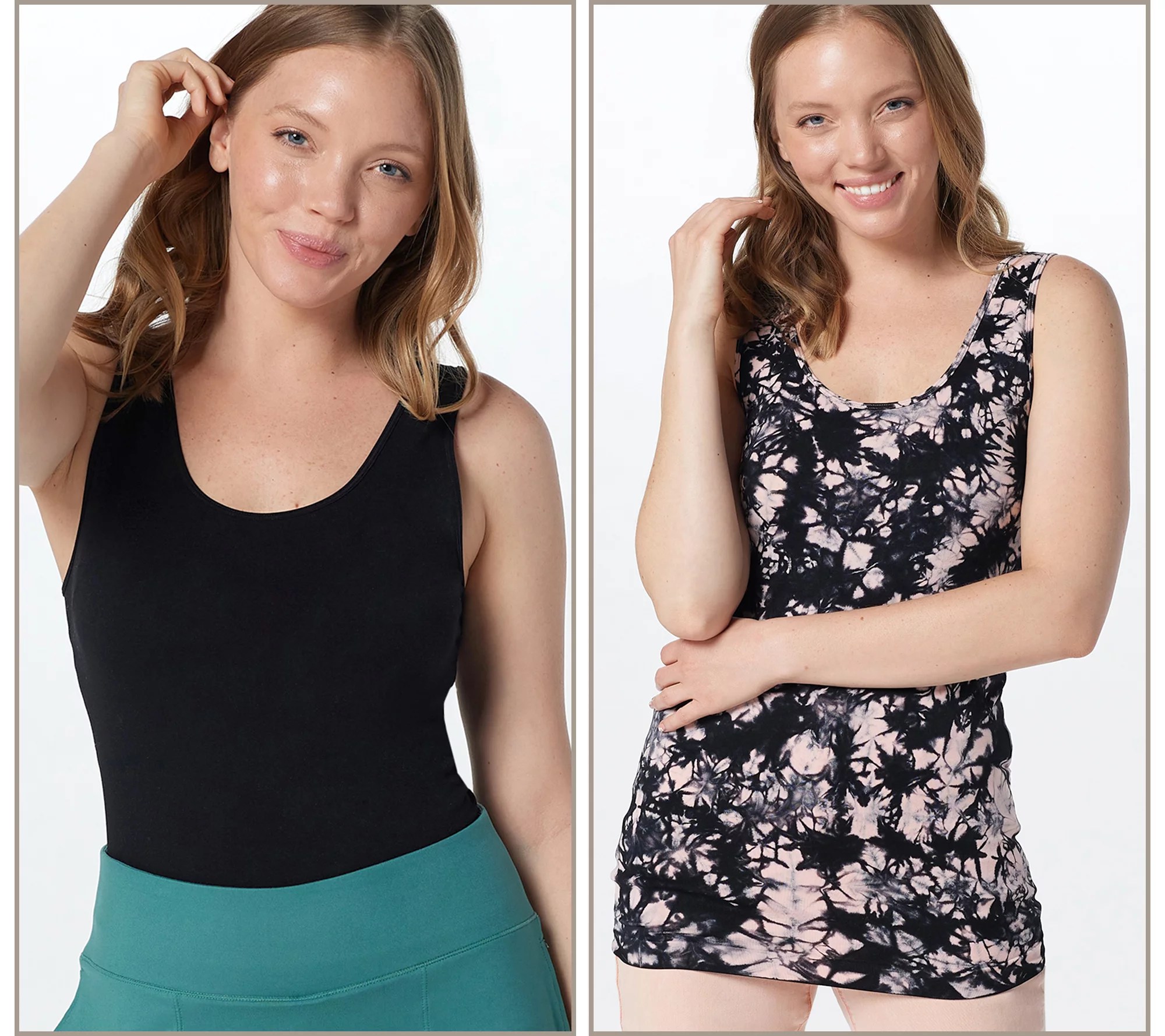 (QVC) Skinnytees Tie Dye and Solid Layering Tank Set of 2