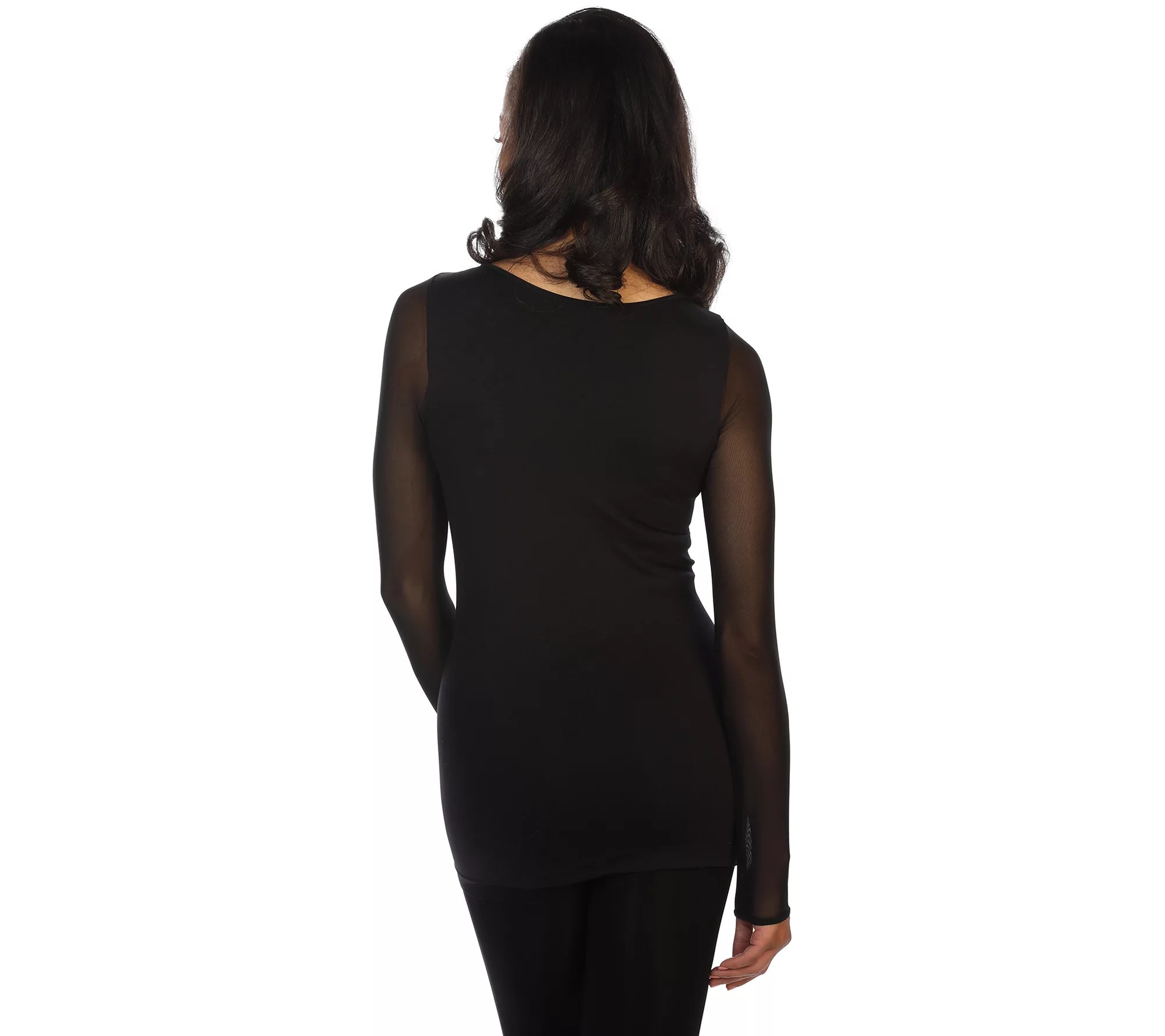 skinnytees Crew Neck Top with Mesh Sleeves Missy