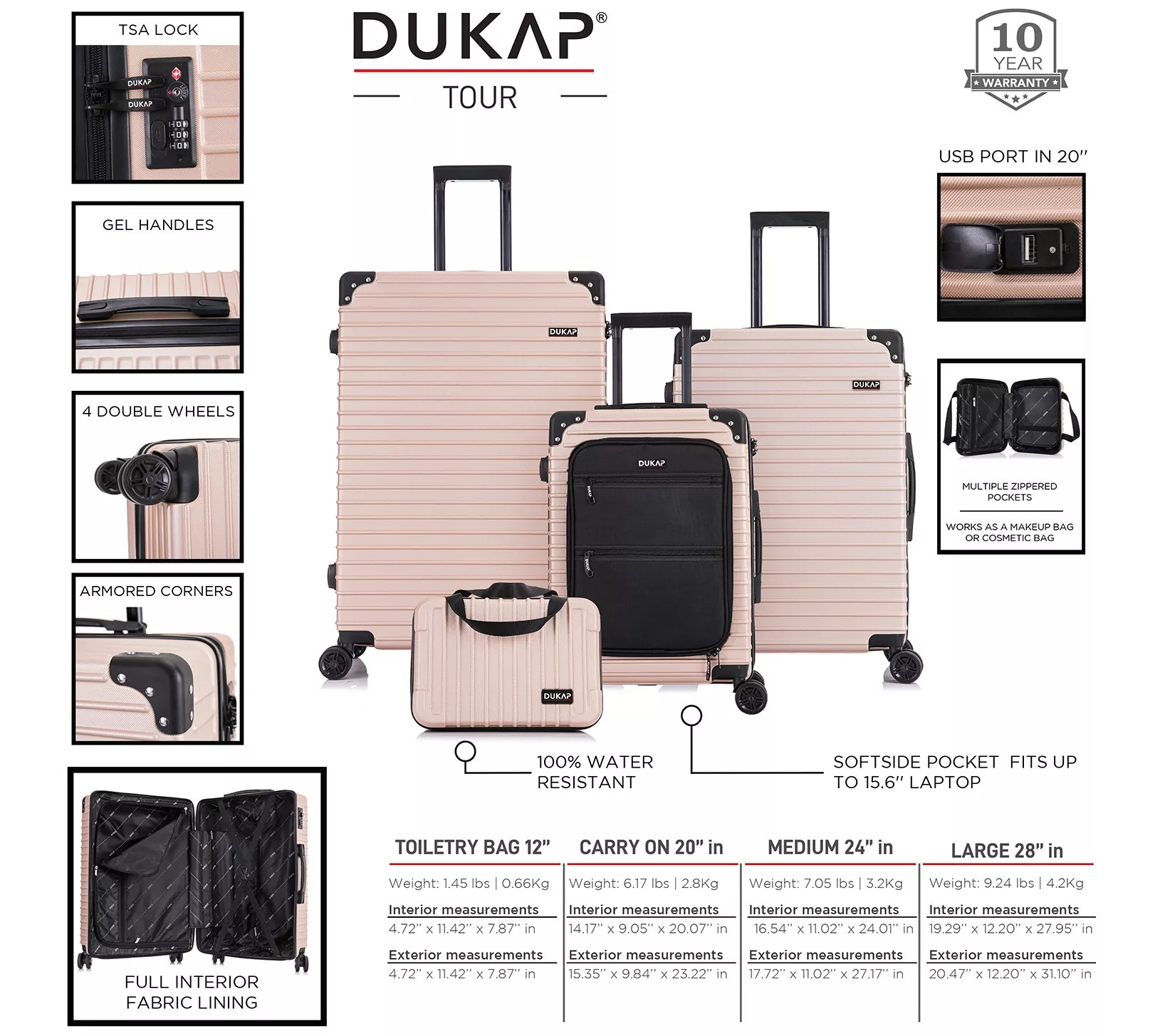 DUKAP Tour 12"/20"/24"/28" 4 PC Luggage Set