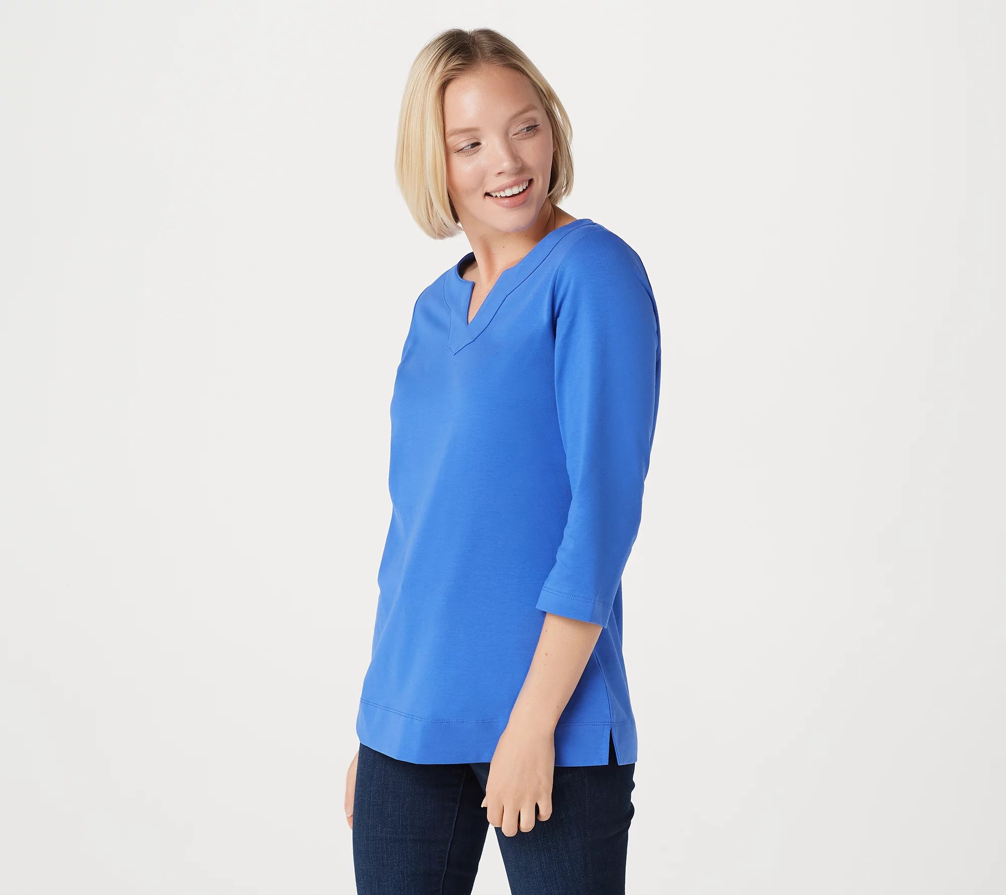Denim & Co. Essentials 3/4 Sleeve Split VNeck Top