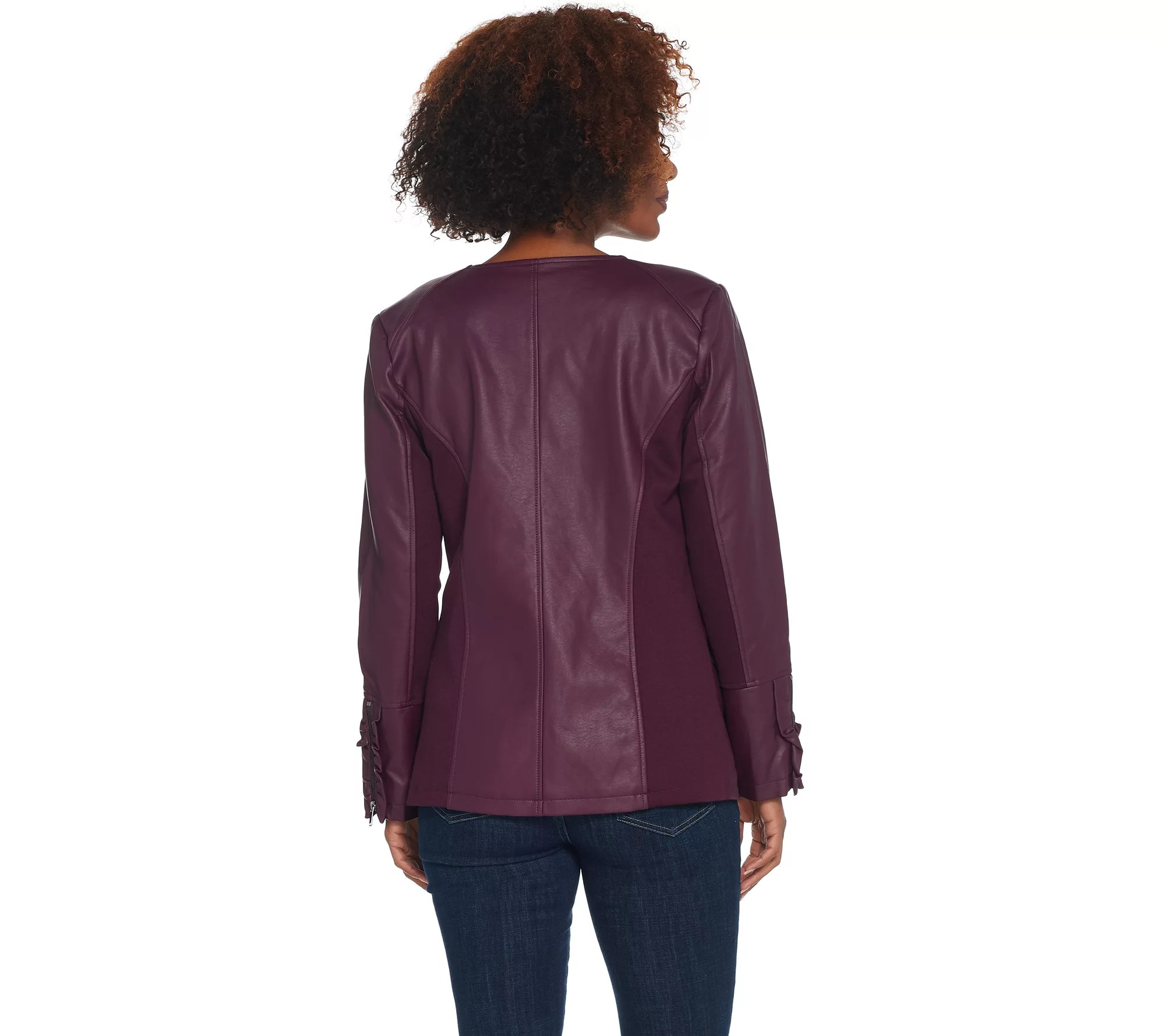 Denim & Co. Faux Leather ZipFront Jacket with Ruffle Detail