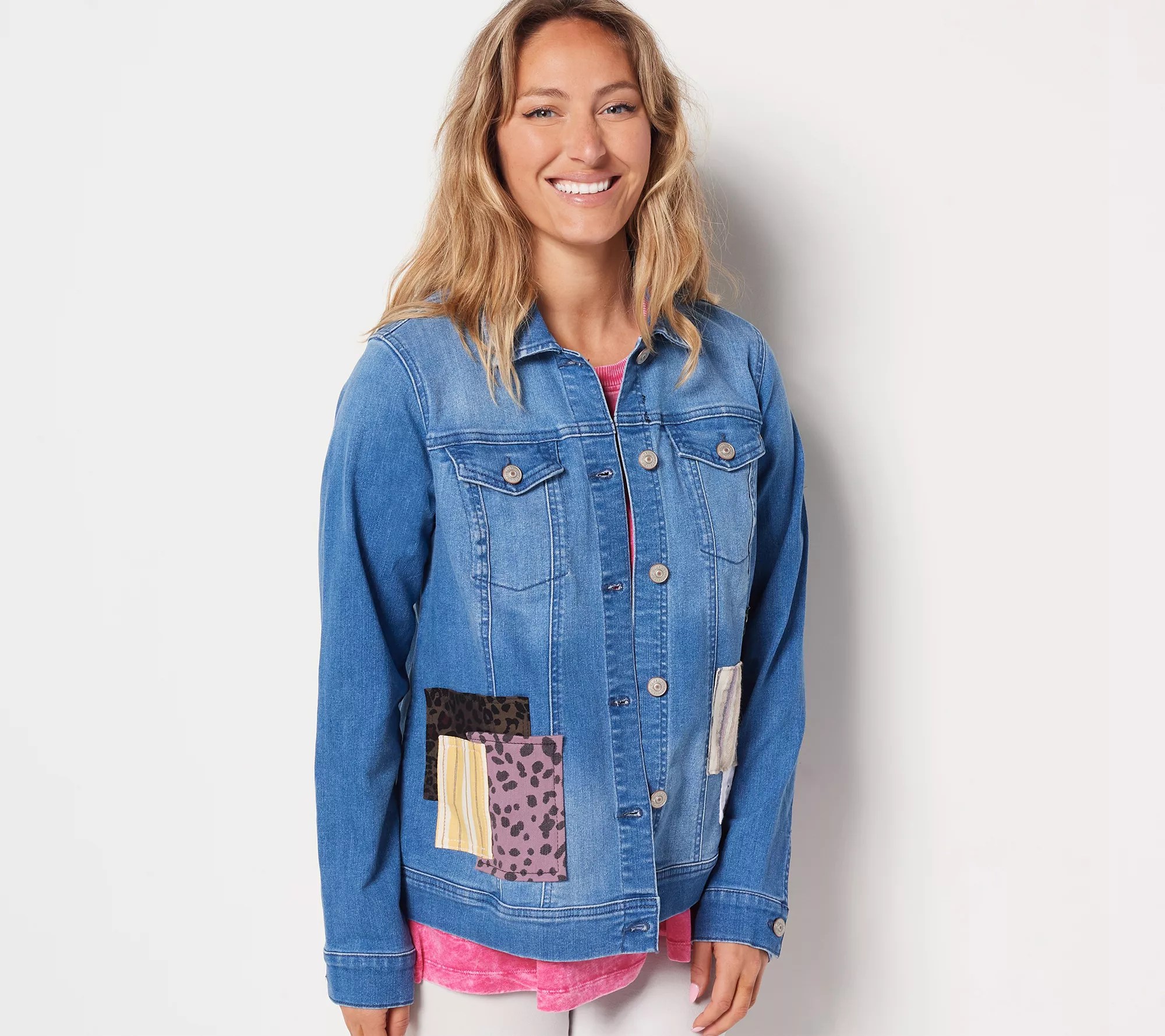 LOGO Lavish by Lori Goldstein Patchwork Denim Jacket