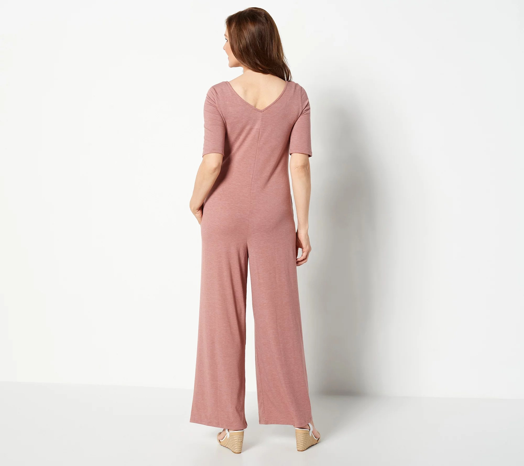 Cuddl Duds Brushed Knit Elbow Sleeve Jumpsuit