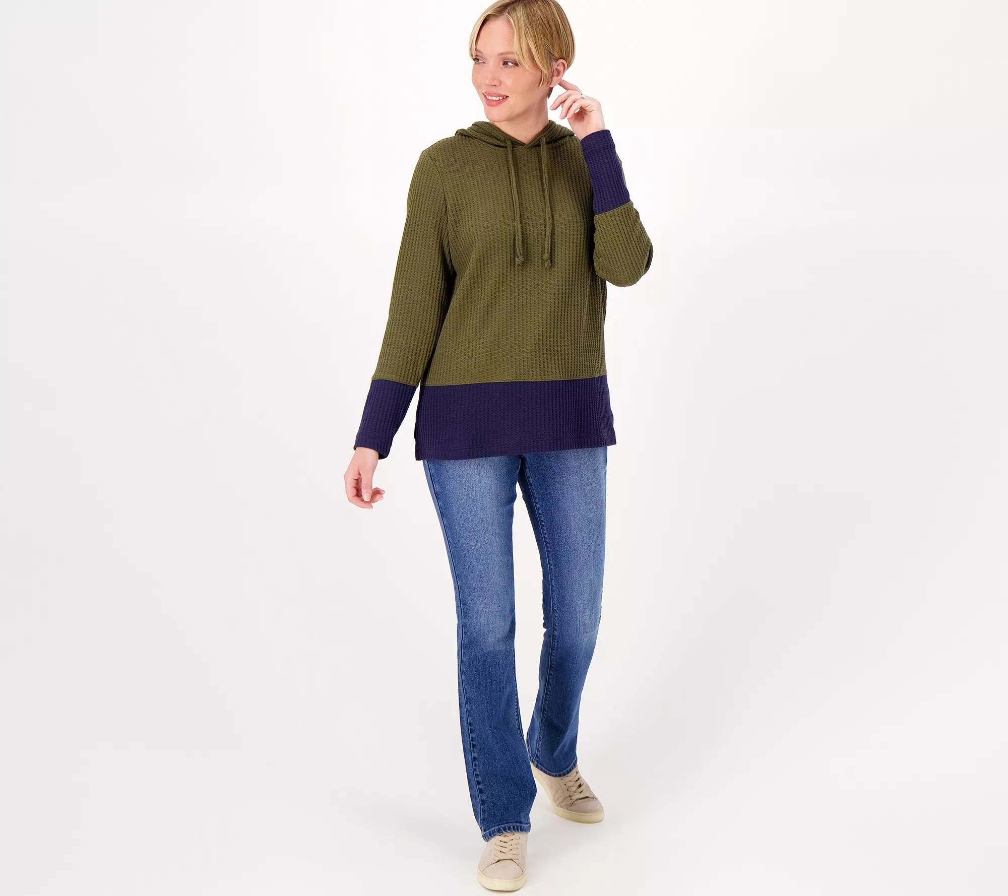 Belle by Kim Gravel Waffle Knit Colorblock Hooded Top