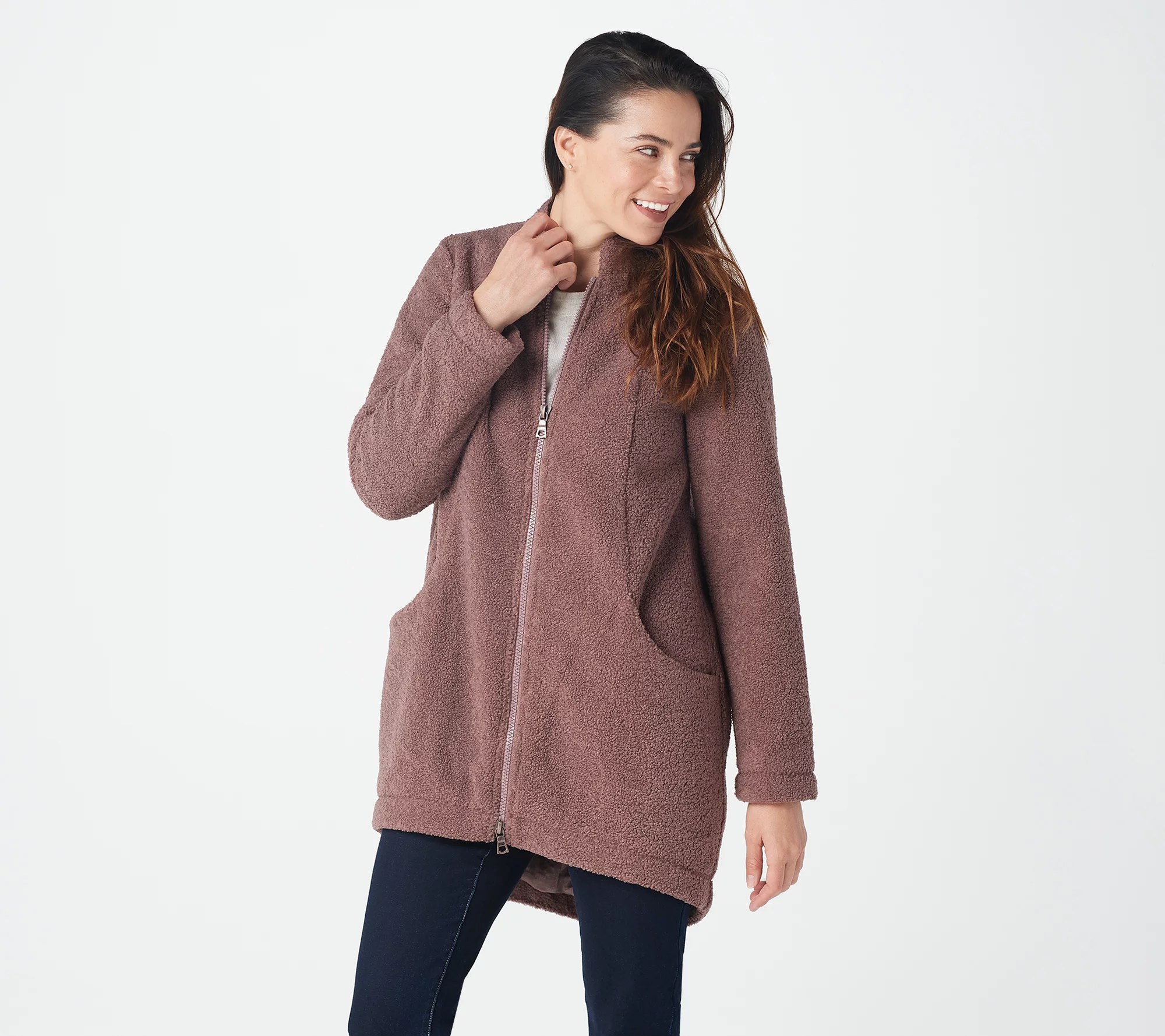 LOGO by Lori Goldstein Faux Sherpa Jacket with Patch Pockets