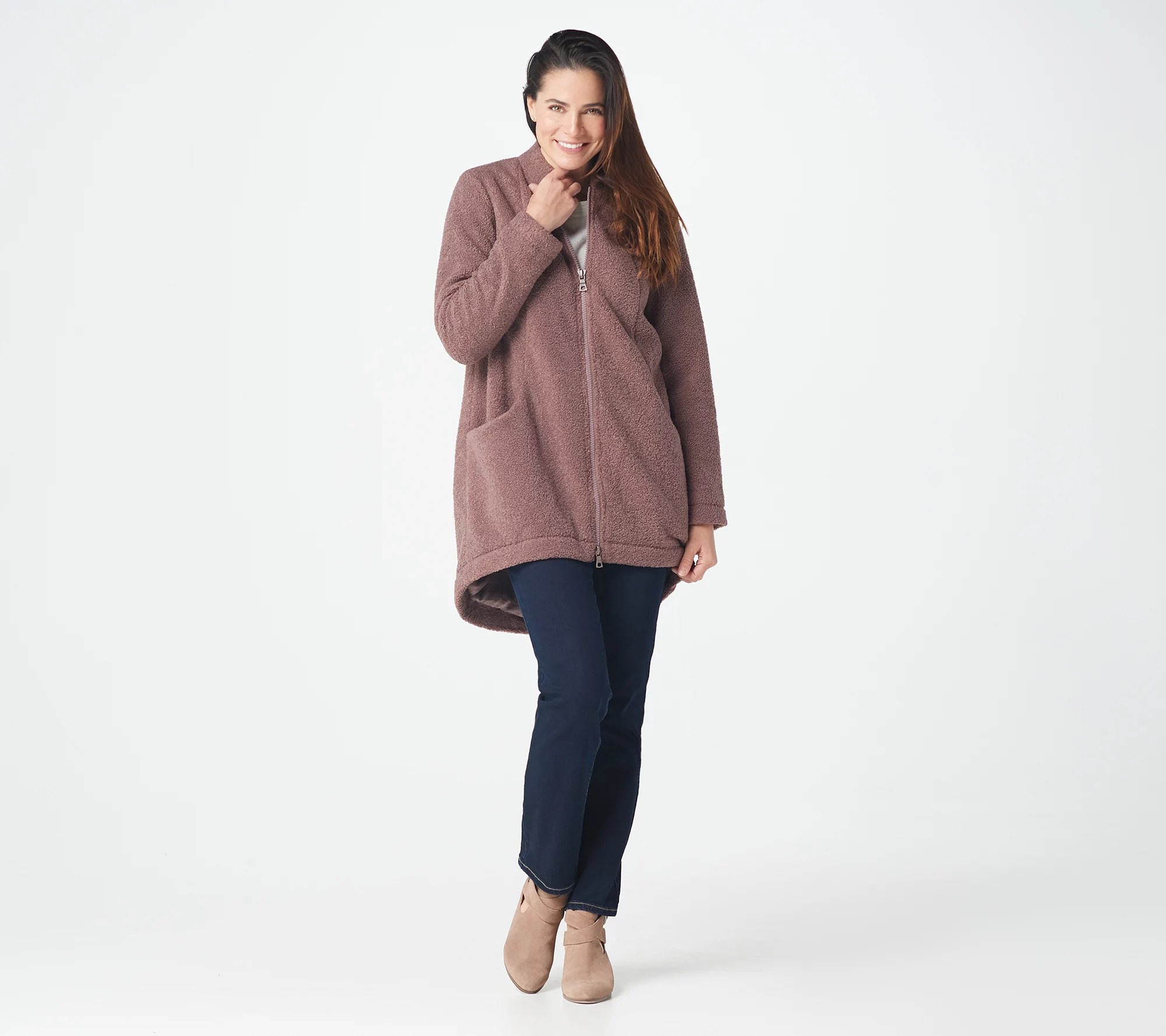 LOGO by Lori Goldstein Faux Sherpa Jacket with Patch Pockets