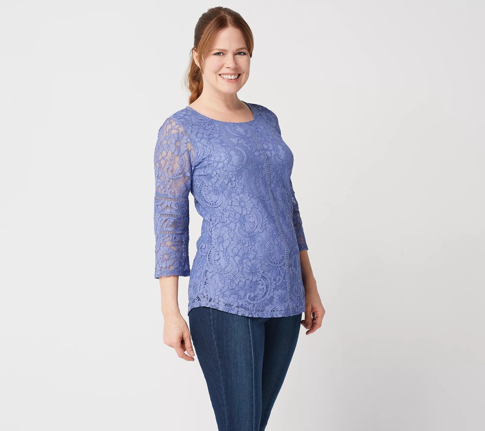 "As Is" Isaac Mizrahi Live! Floral Lace Knit Top with Ladder Details