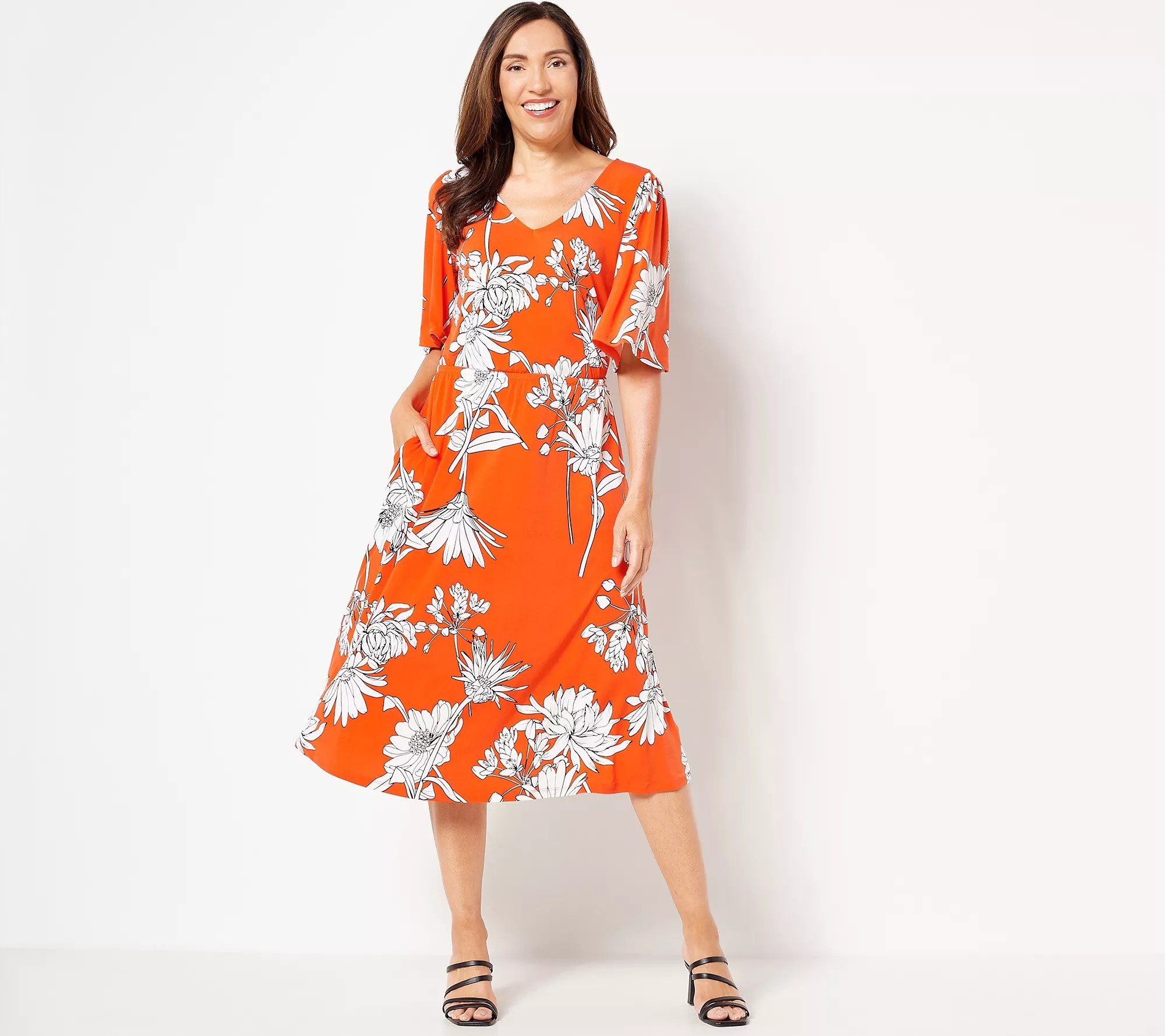 Girl With Curves Regular Knit Midi Dress with Flutter Sleeve