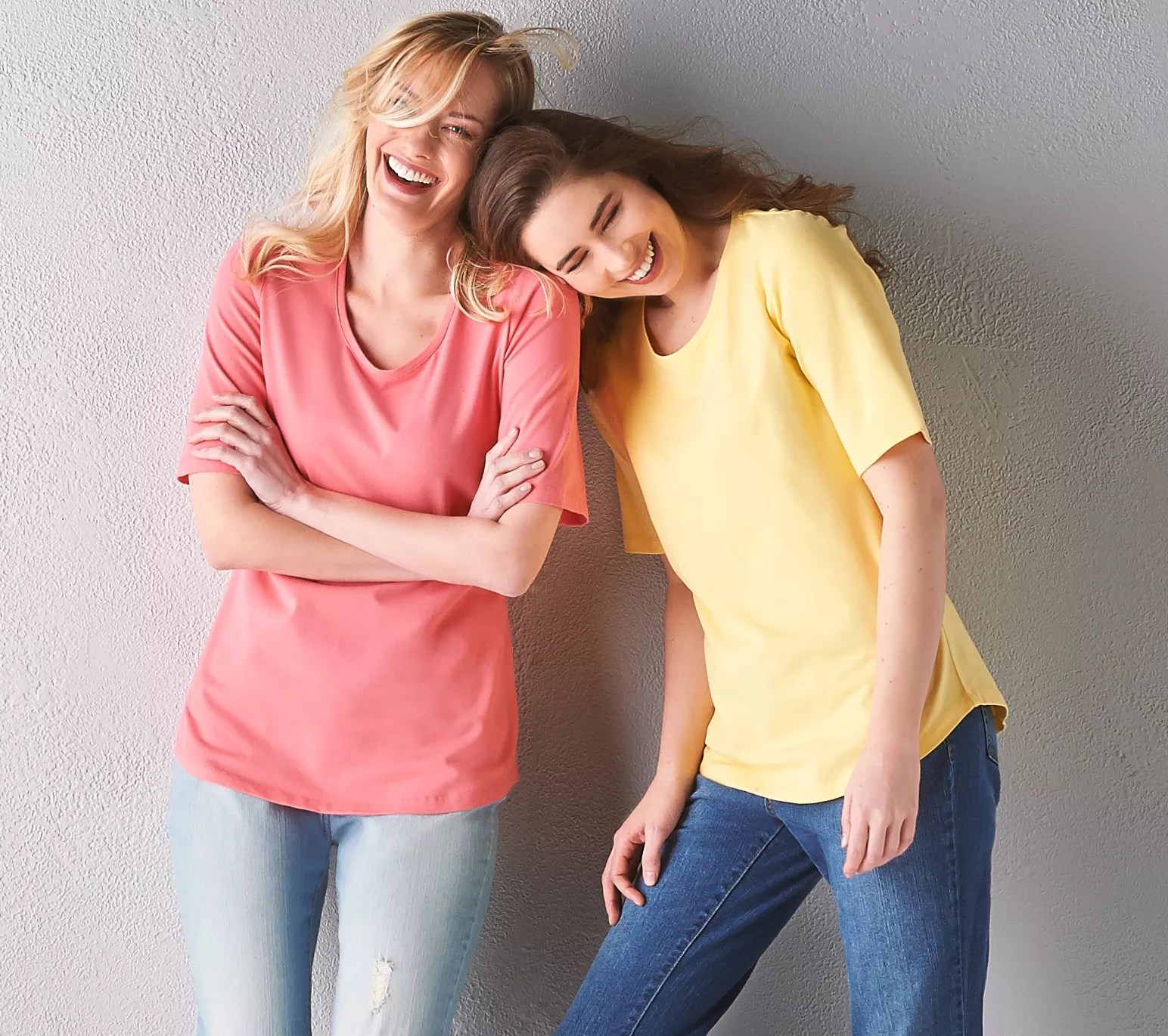 (QVC) Denim & Co. Essentials Set of Two Elbow Sleeve Knit Tops