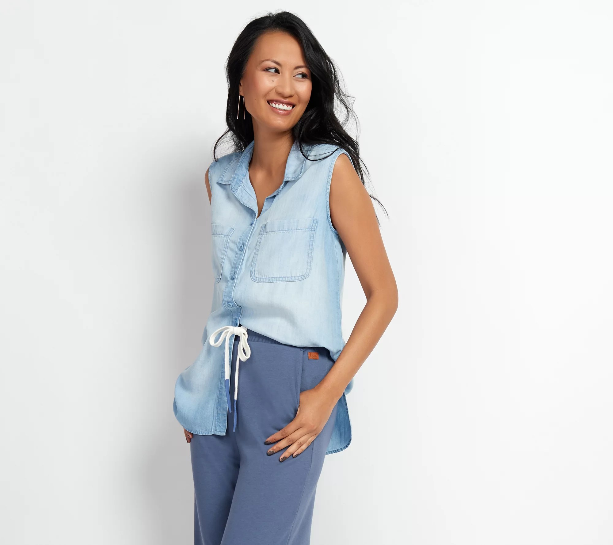 Side Stitch Tencera Sleeveless Button Front Tunic