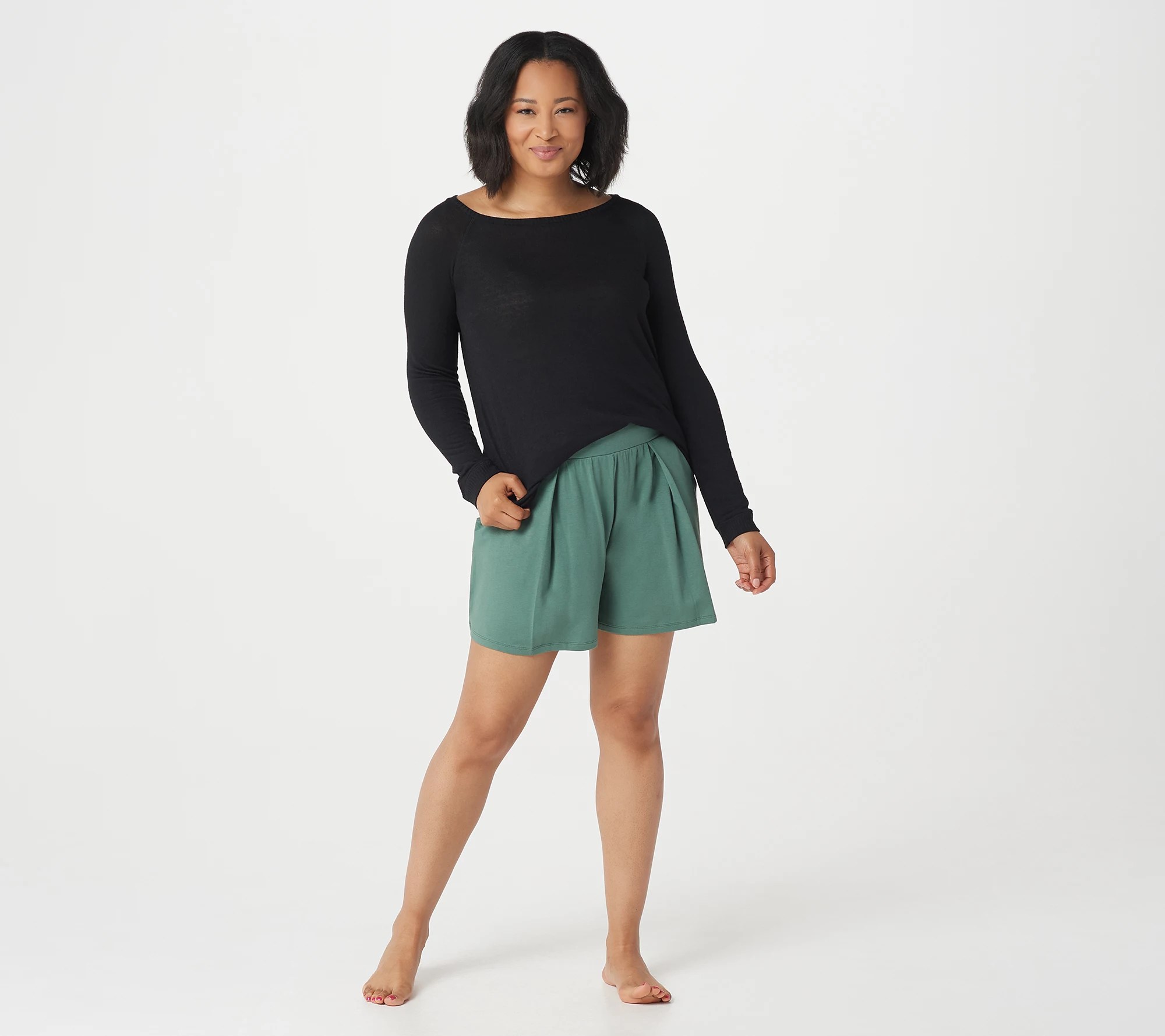 AnyBody Cozy Knit Pleated Shorts